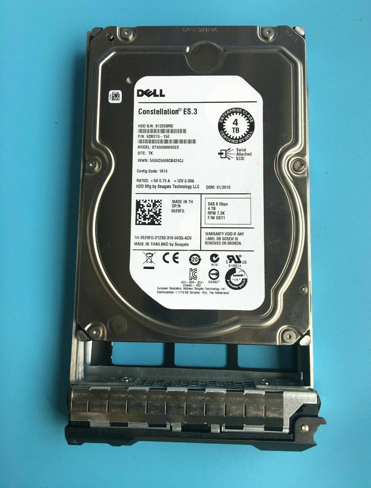 529FG 0529FG Dell 4TB 7.2K 6G 128MB Cache 3.5" SAS HDD Hard Drive ST4000NM0023