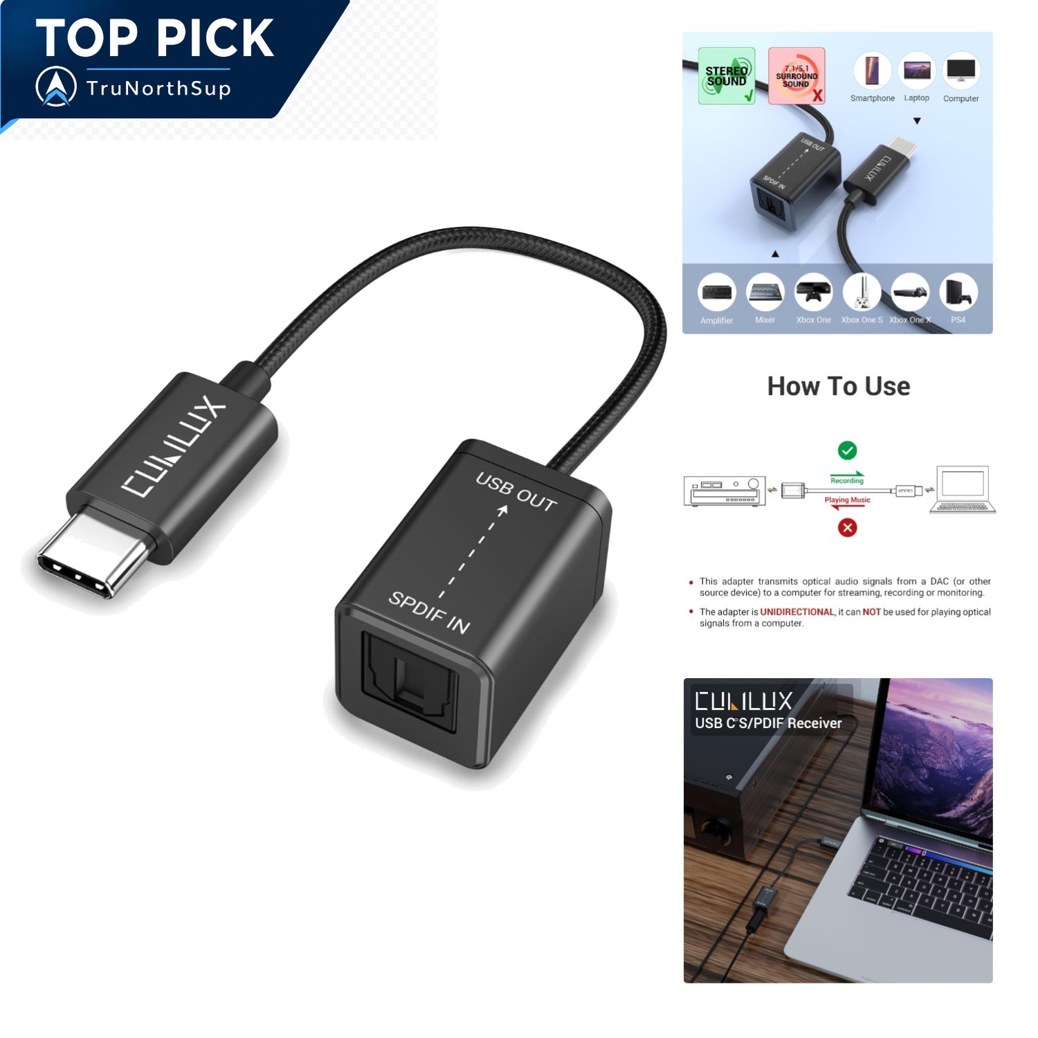 USB C Optical Audio Capture Adapter for Recording SPDIF Signal to Laptop Tablet