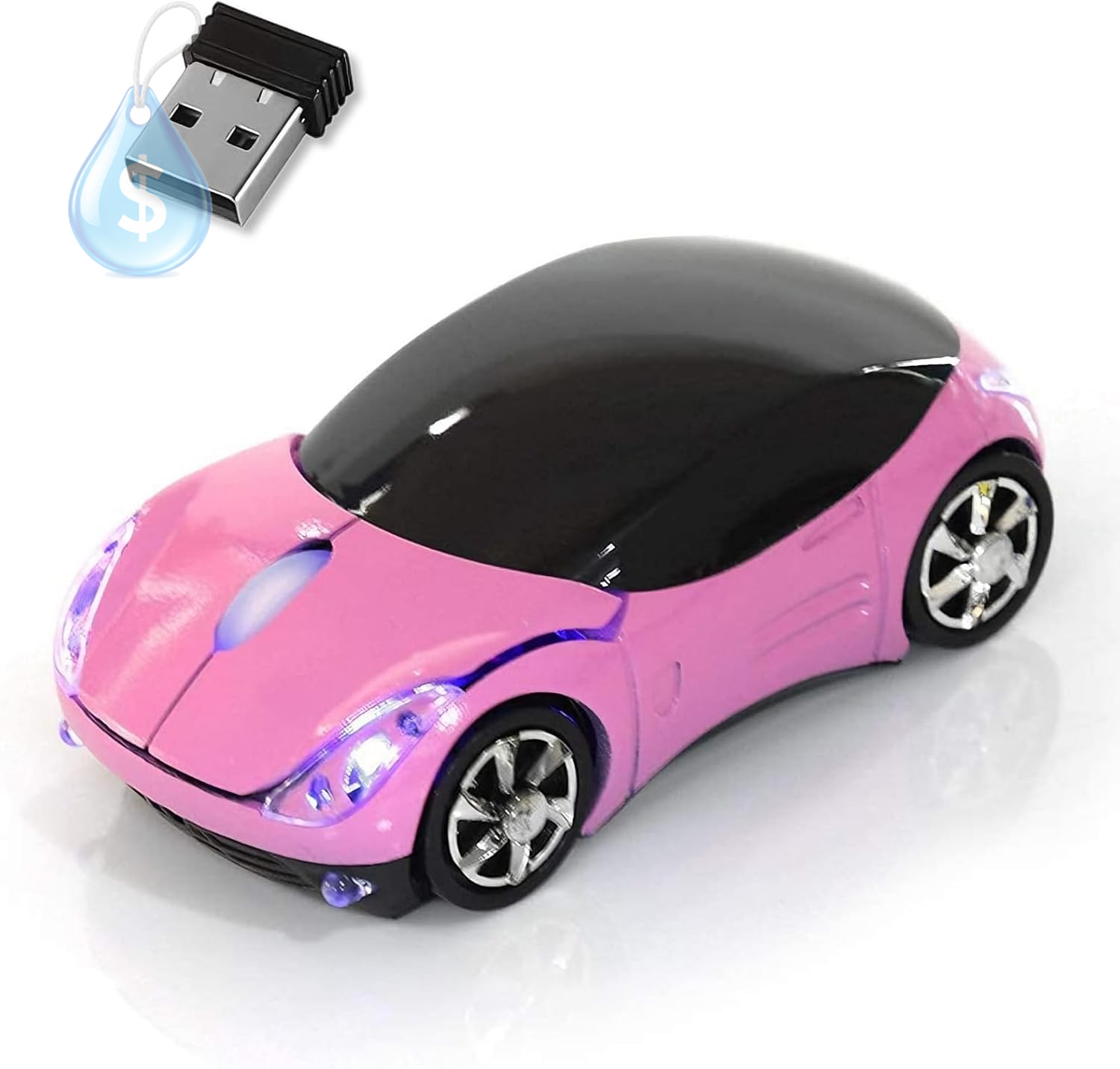 Pink Wireless Mouse，Car Mouse 1600DPI 2.4G with USB Reciver for Computer Wireles