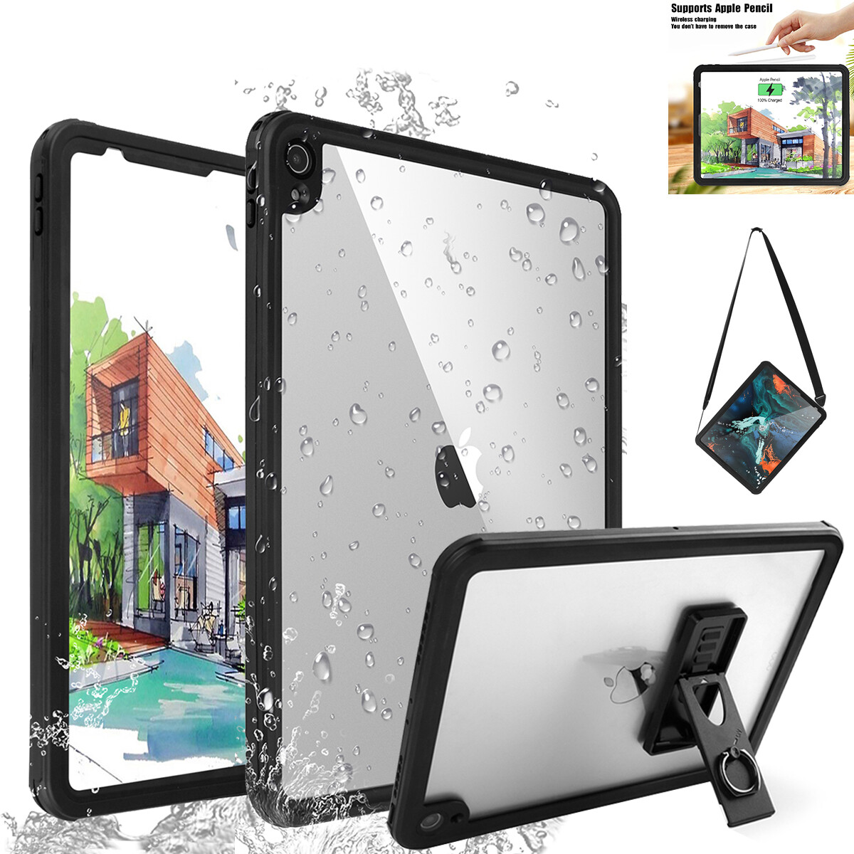 For iPad Pro 3rd Gen 12.9 2018 Case Waterproof Shockproof Heavy Duty Stand Cover