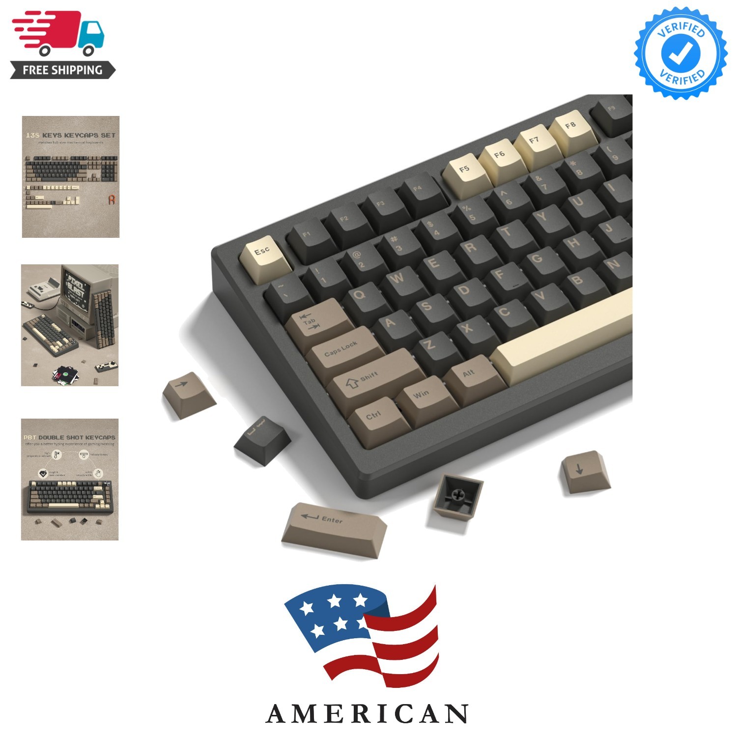 Womier Double Shot PBT Keycaps Set 138 Keys, Cherry Profile Custom Keycaps 60...