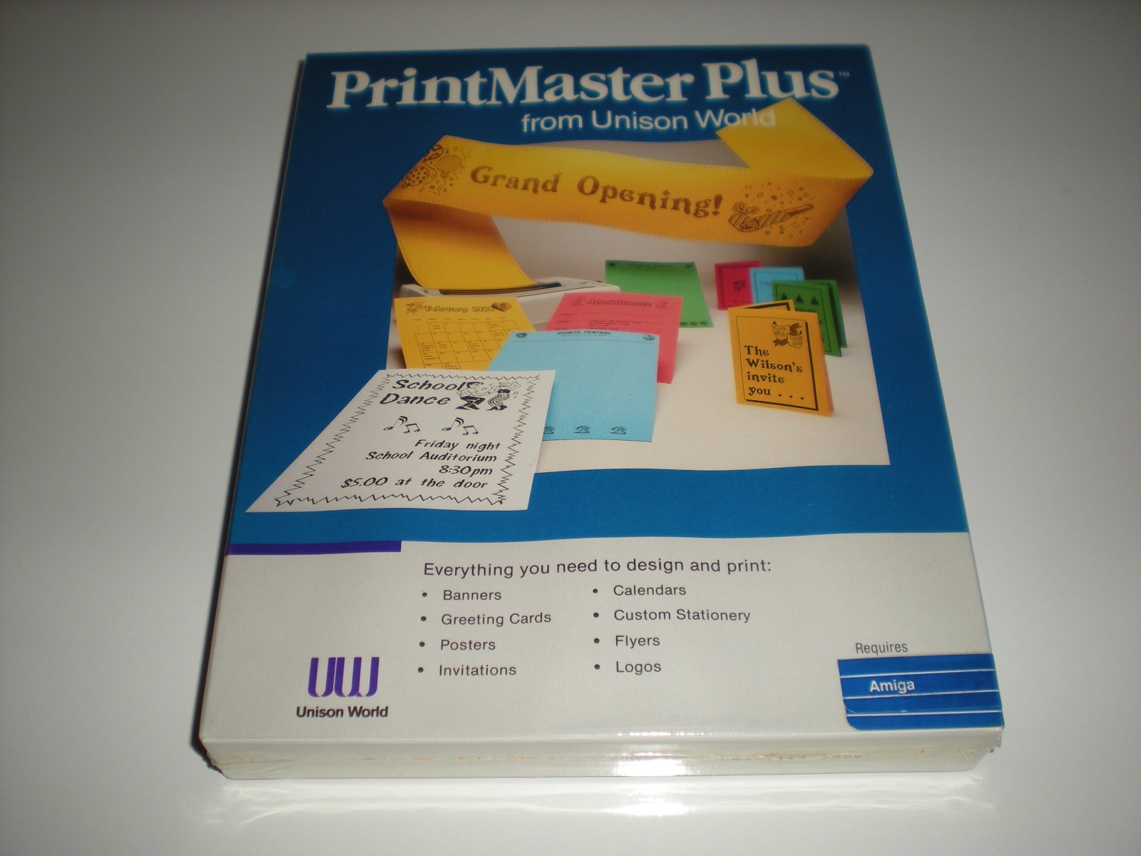  PrintMaster Plus for Amiga. Print signs, cards, banners, calendars. Sealed box.