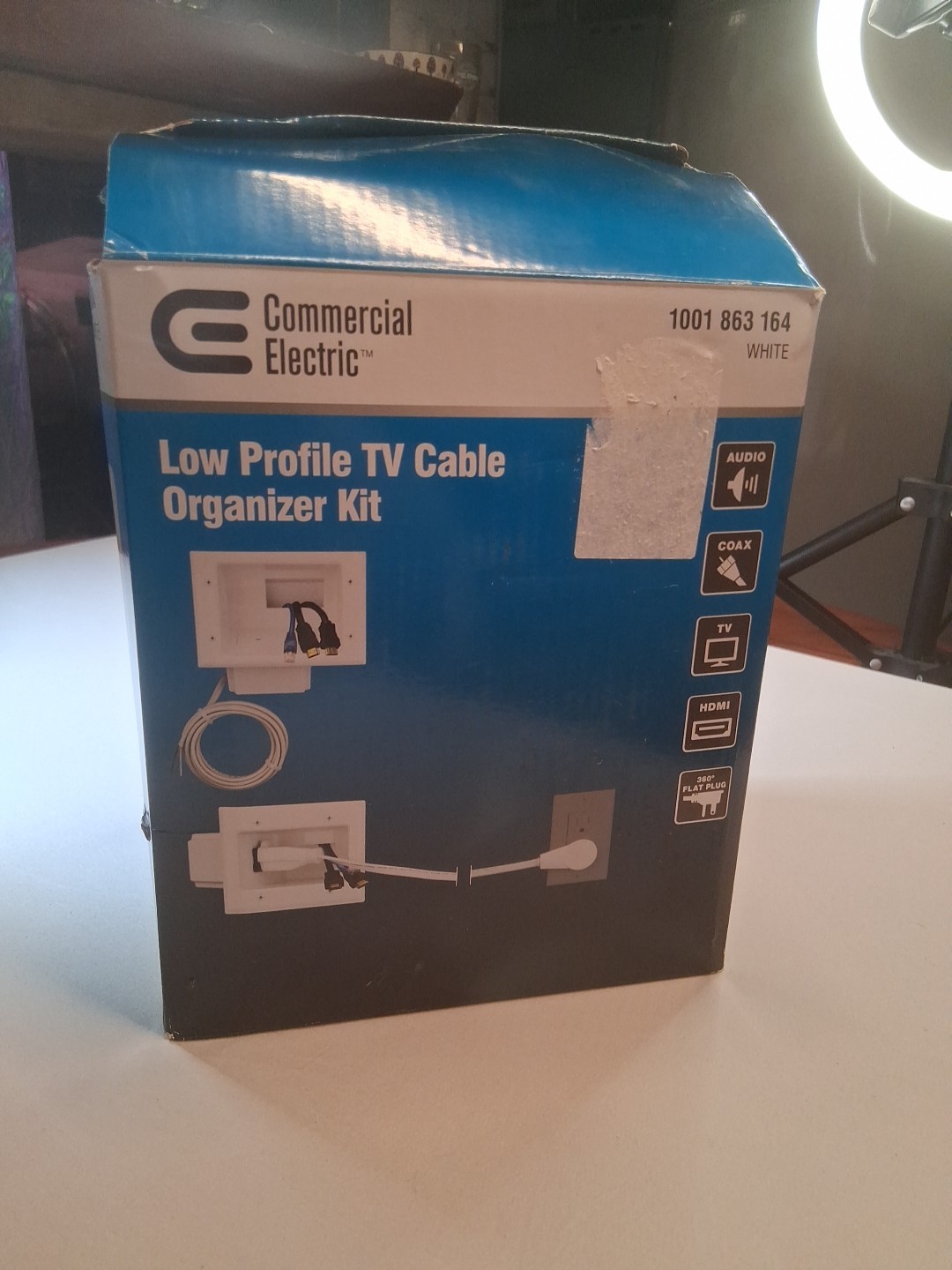 Commercial Electric Low Profile Tv Cable Organizer Kit White New Open Box