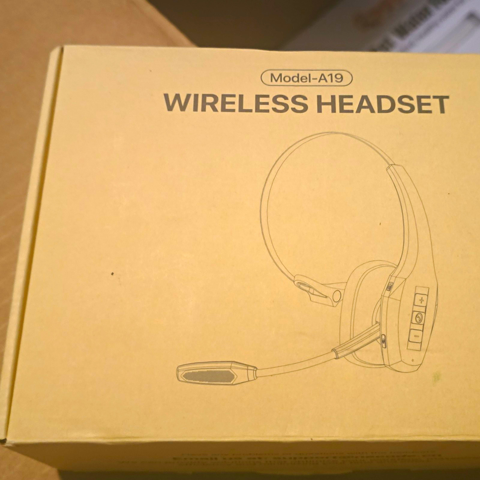 A19 Bluetooth Wireless Single Ear Headband Over-Ear Headset Boom Mic Beige
