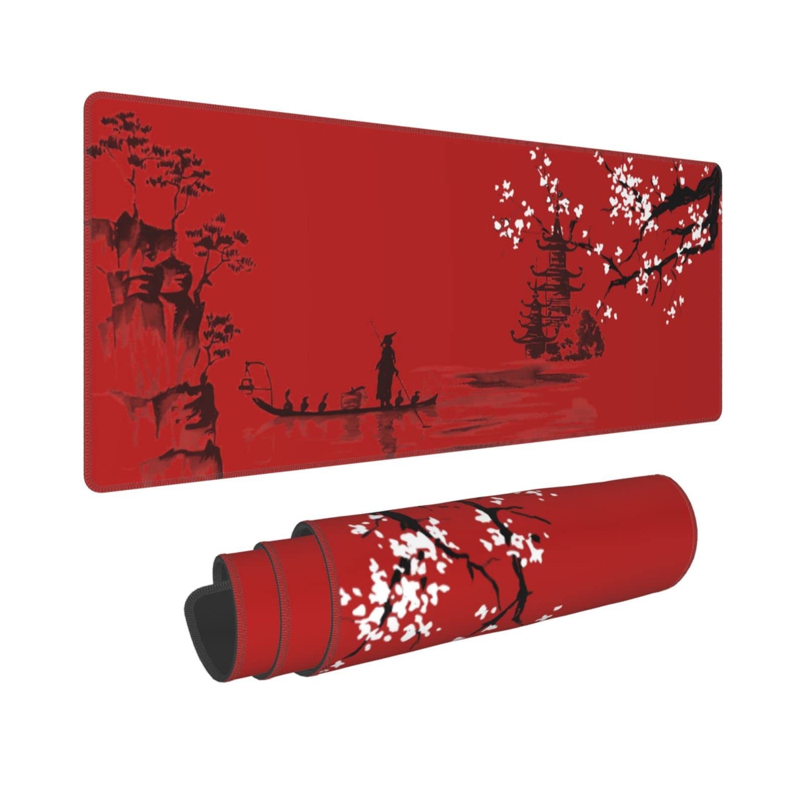 biondbong Large Red Mouse Pad XL Japan Cherry Blossom Gaming Pad 31.5'' X 12''