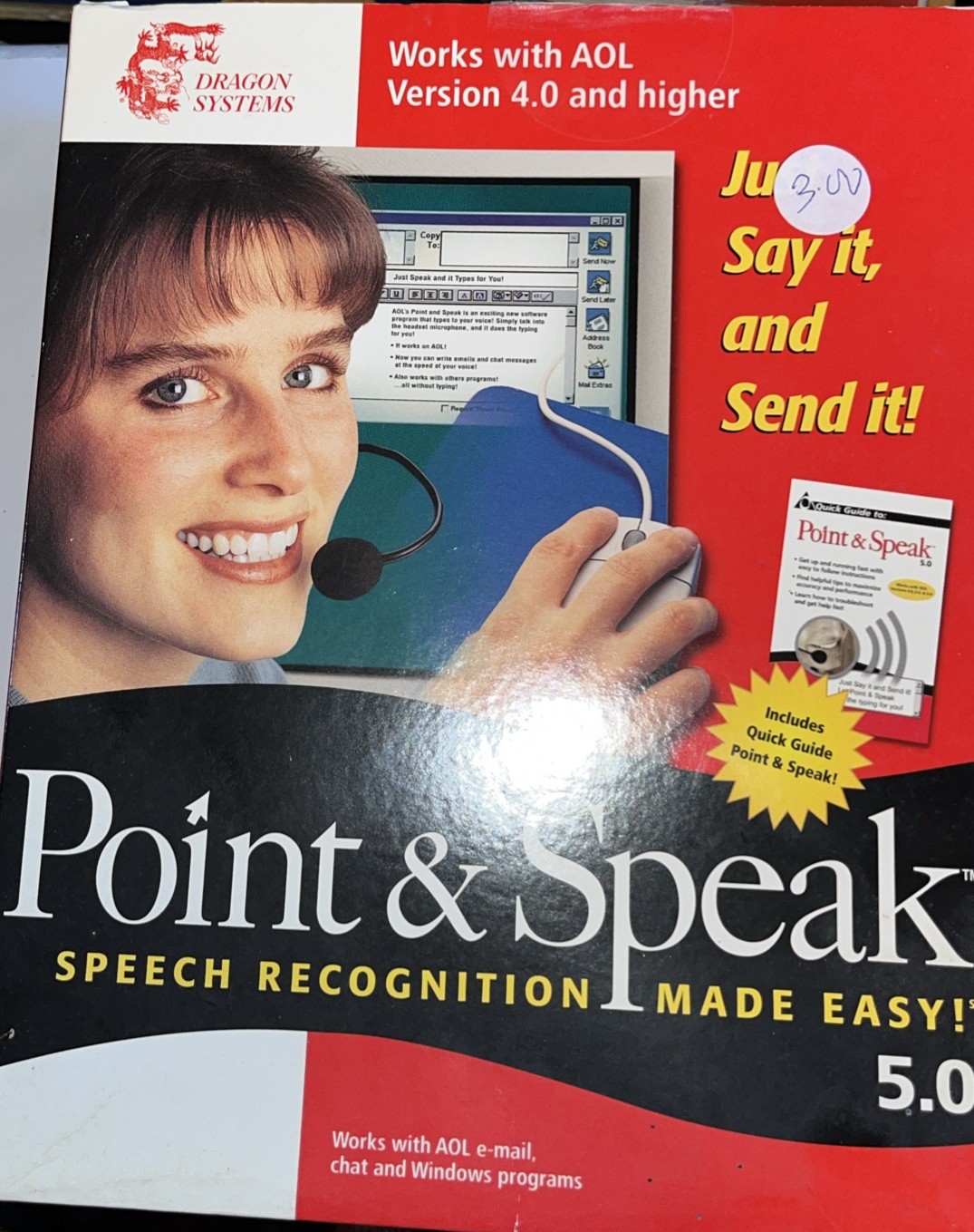 Dragon Systems POINT & SPEAK True Continuous Speech Recognition, Windows, NEW. V