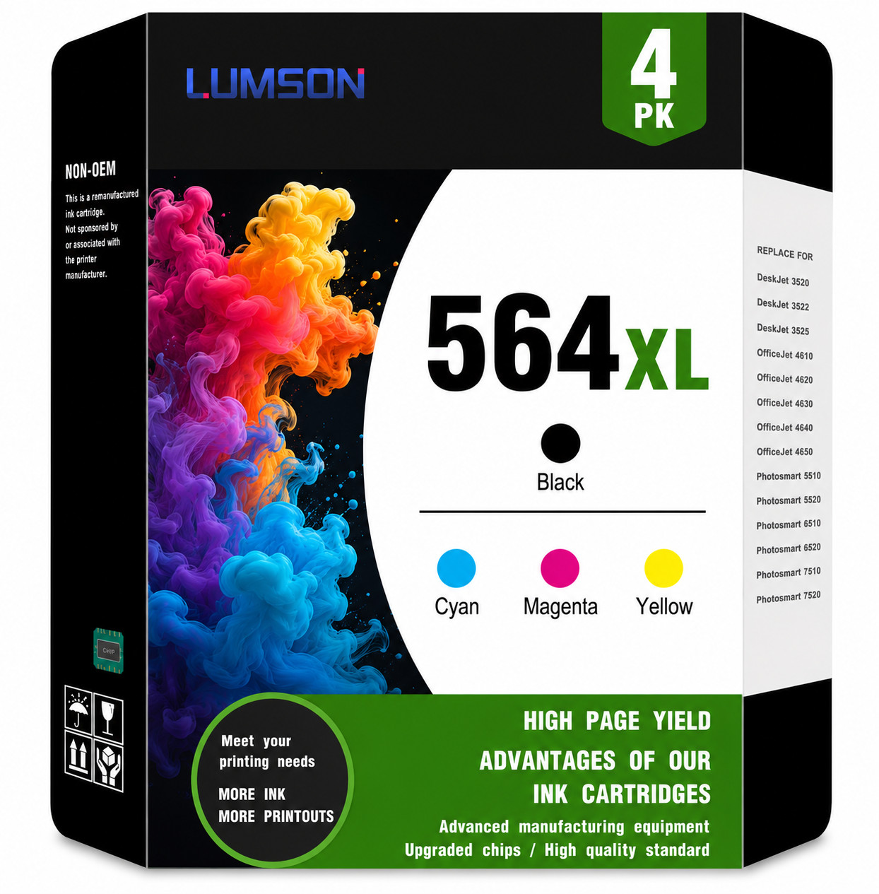 564XL 4-Pack Ink Cartridge Replacement  for HP 5515 5525 4622 Printers