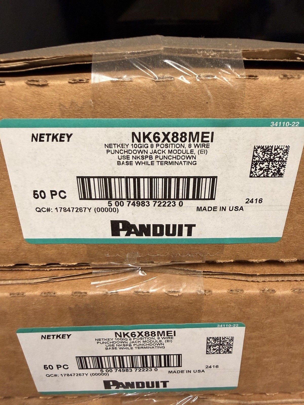 Panduit NetKey NK6X88MEI RJ-45 Punchdown Jack Module Cat6  50ct per box