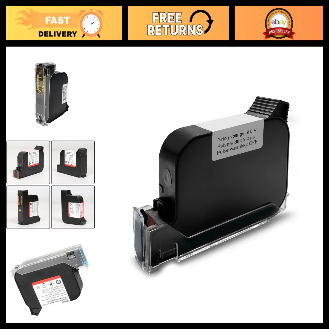 High-Capacity 42ml Black Ink Cartridge for Handheld Inkjet Printer - Quick-Dry,