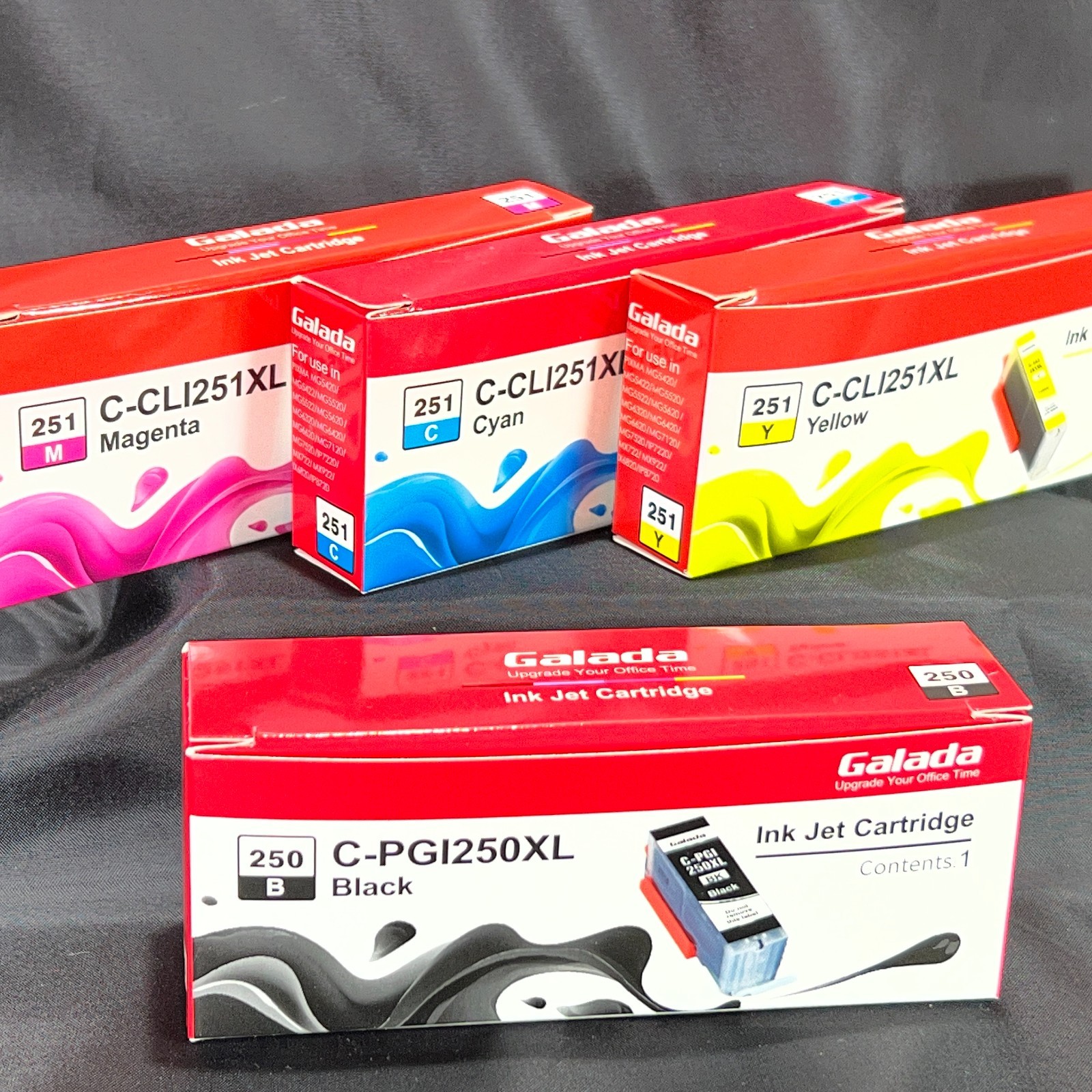 Galada Ink Cartridges for Canon PGI-250XL CLI-251XL 4 Pack BK C M Y Sealed New