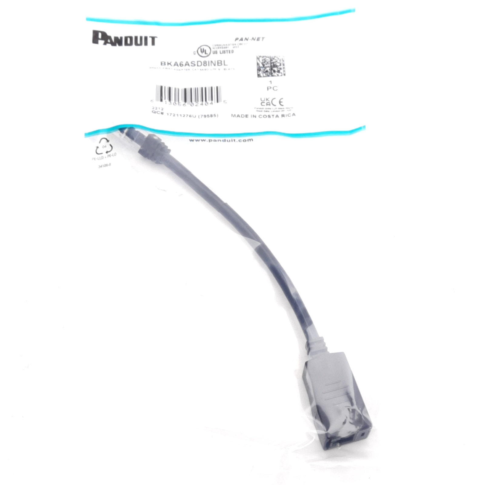 Panduit BKA6ASD8INBL Breakaway Adapter, For Use With Cat5e/6/6A UTP Patch Cords