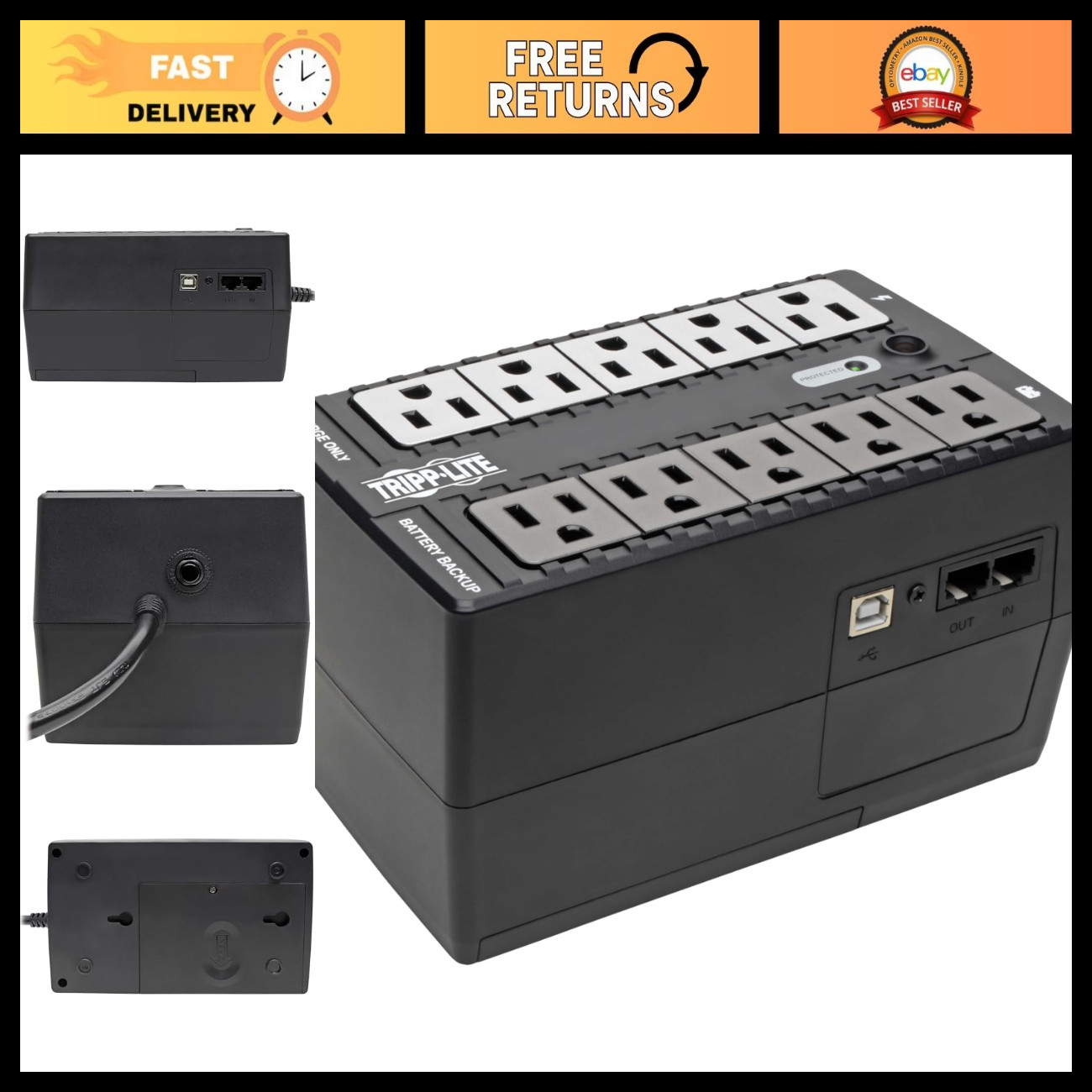 600VA UPS Battery Backup Surge Protector, 325W Uninterruptible Power Supply