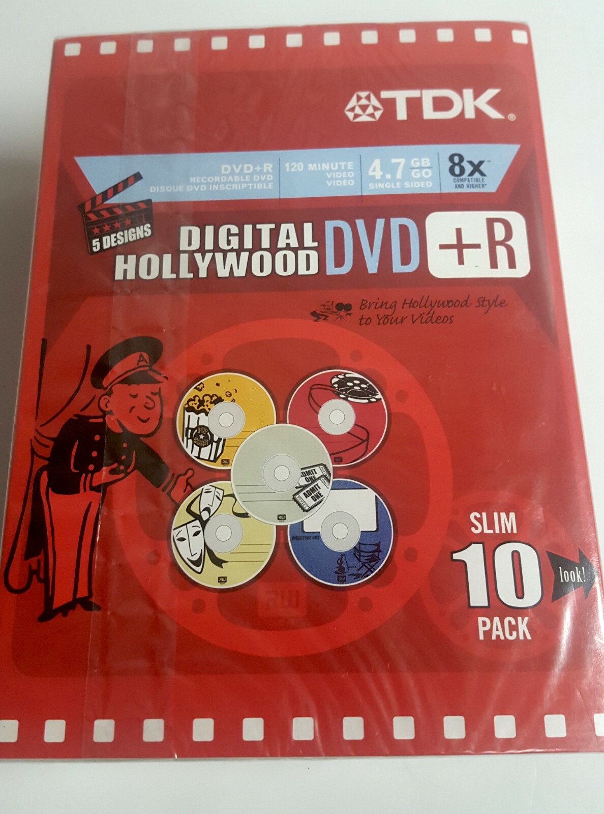 TDK 10 PACK DVD+R  Recordable DVD's with Slim Cases Digital Hollywood Design