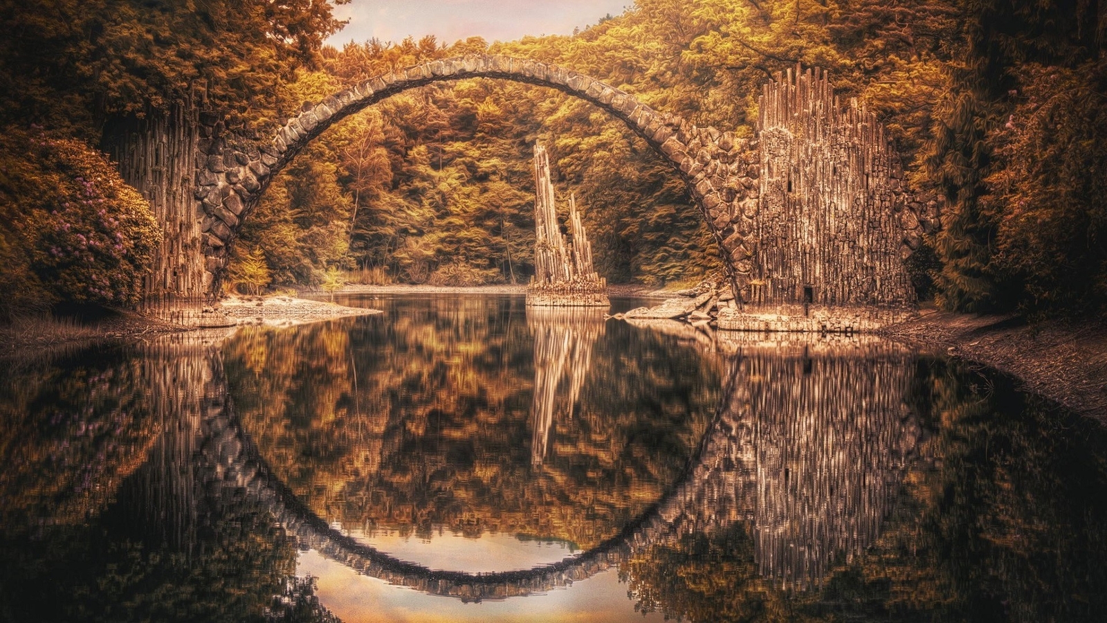 Landscape r reflection nature bridge rock formation Custom Gaming Mat Desk