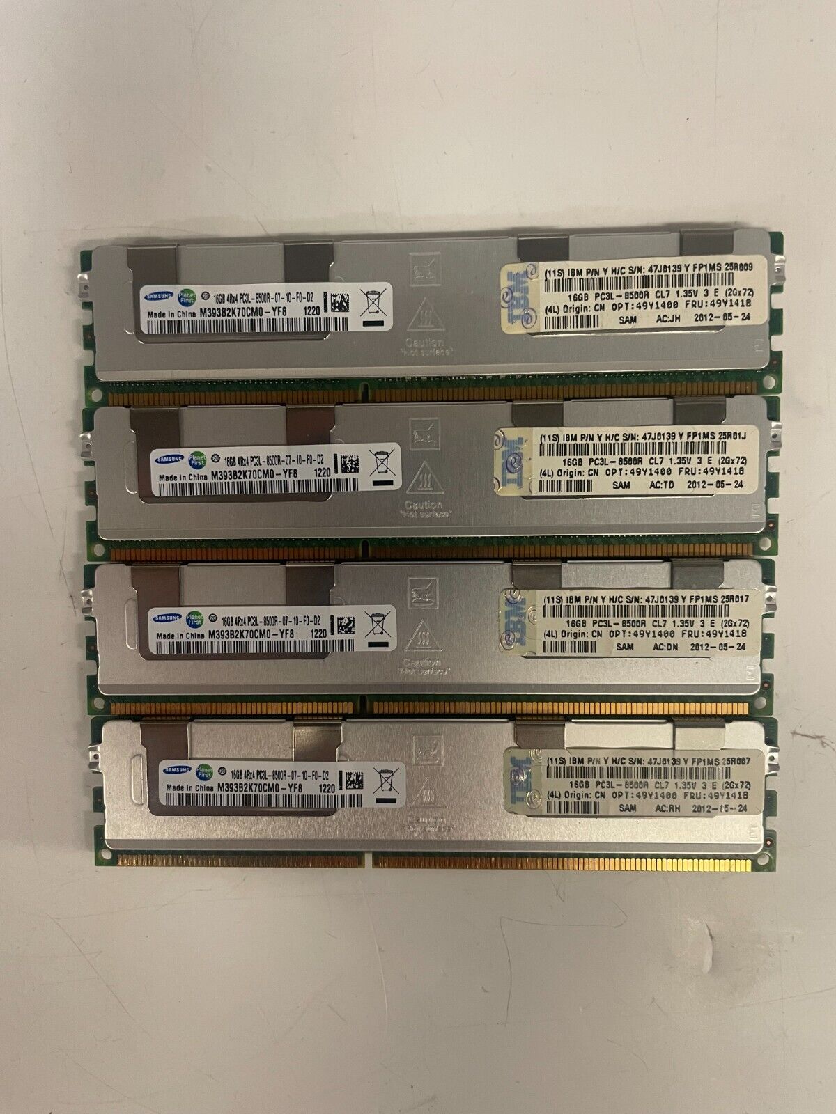 Lot of 4- 49Y1418 16GB PC3L-8500 DDR3-1066 Memory IBM x3550 M3 x3620 M3 7376