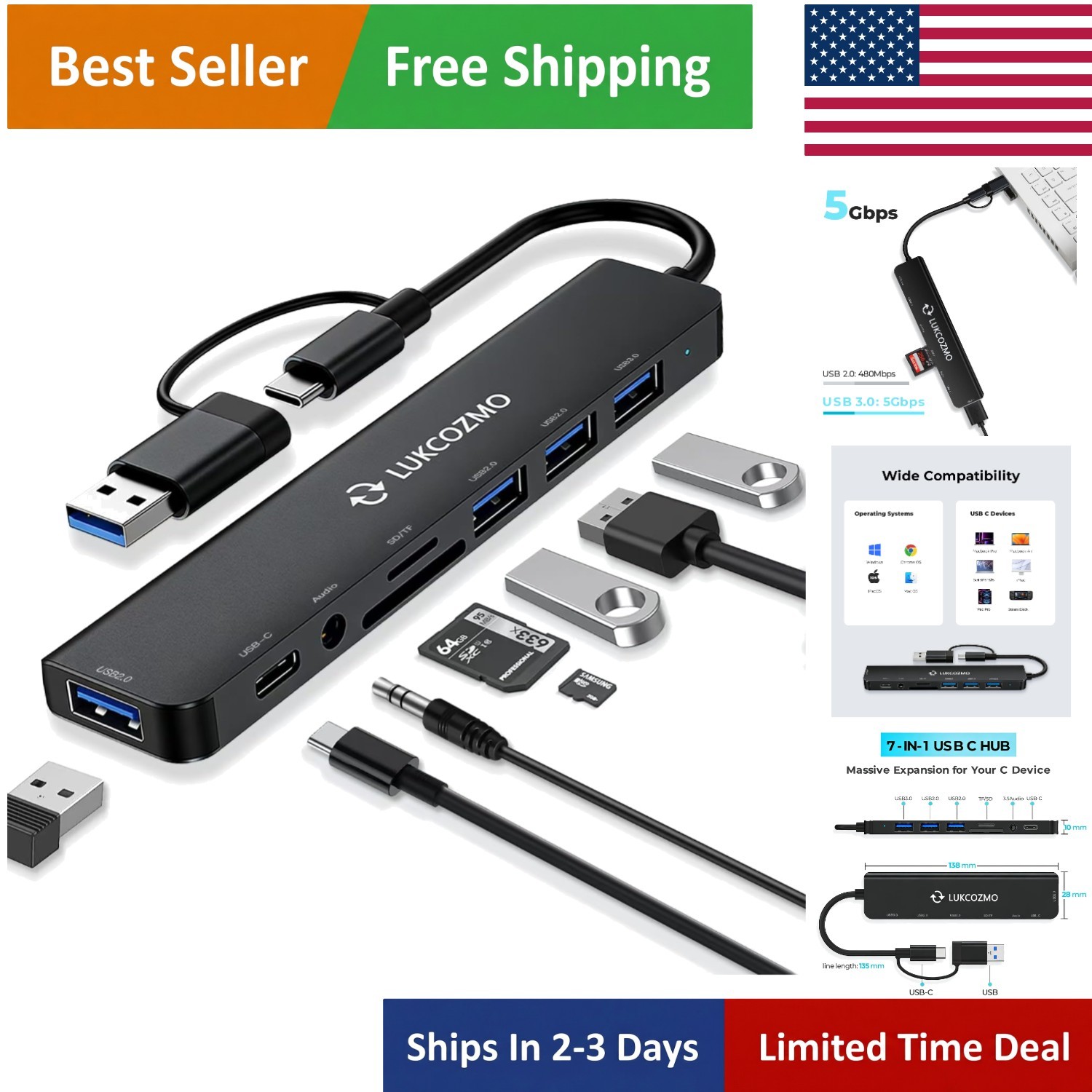Multi-Functional USB C Dock: HDMI, SD Reader, Gigabit Ethernet & 100W PD Support