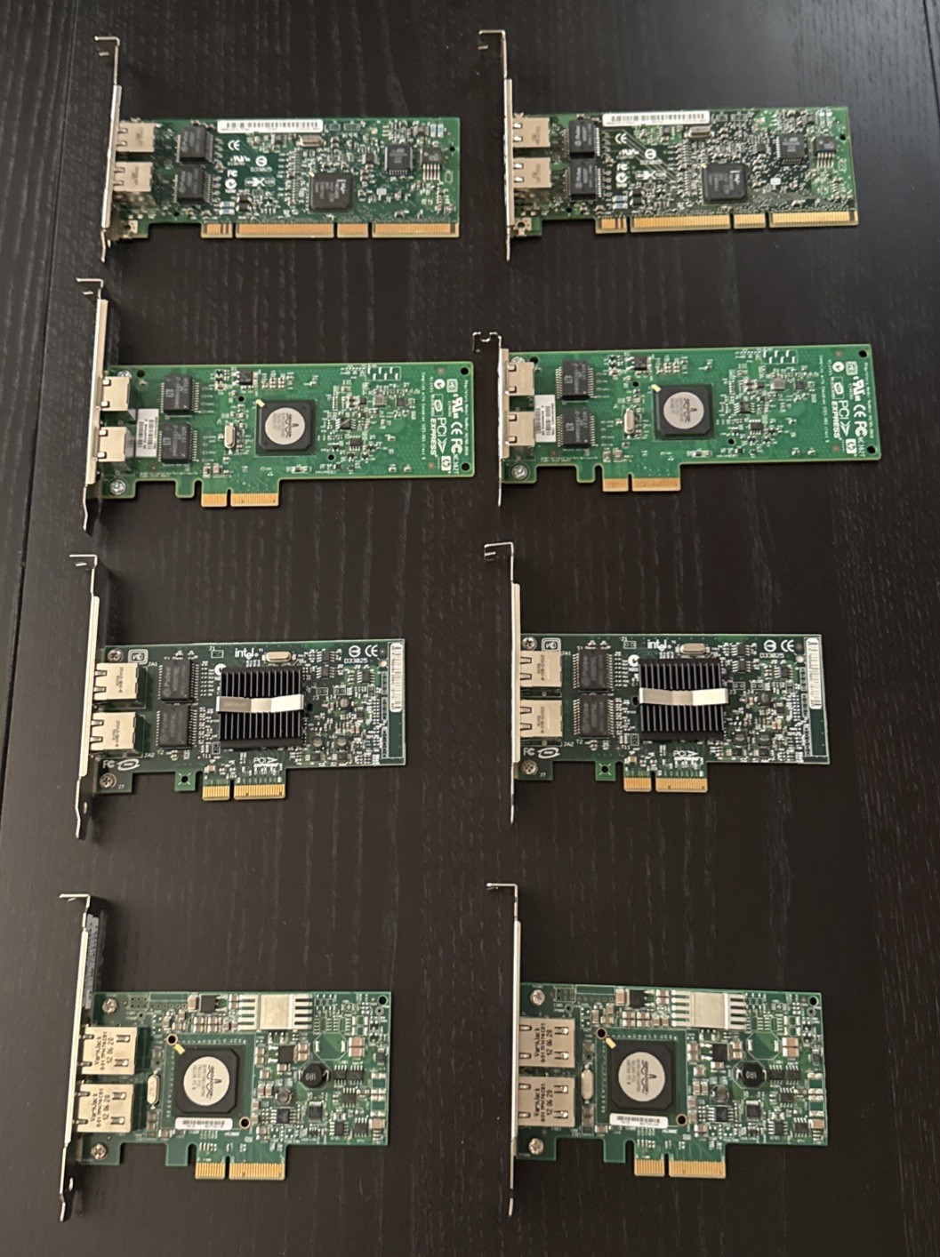 Lot of 8 mixed Dual Port Gigabit PCIe LAN cards D33682 F169G NC382T NC7170