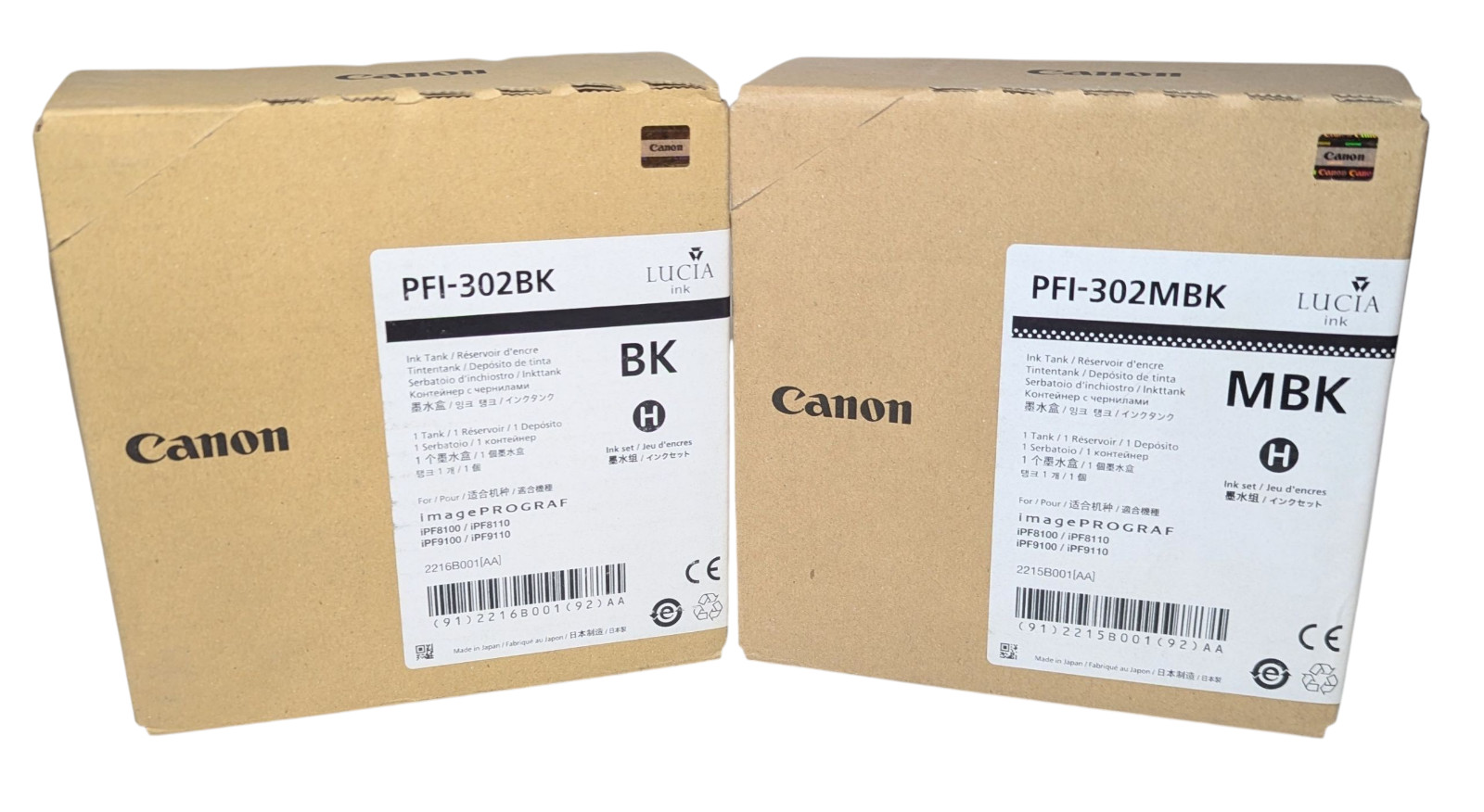 Genuine Canon PFI-302BK & PFI 302MBK Ink Tank Expiration 2015, 2021 Black NEW