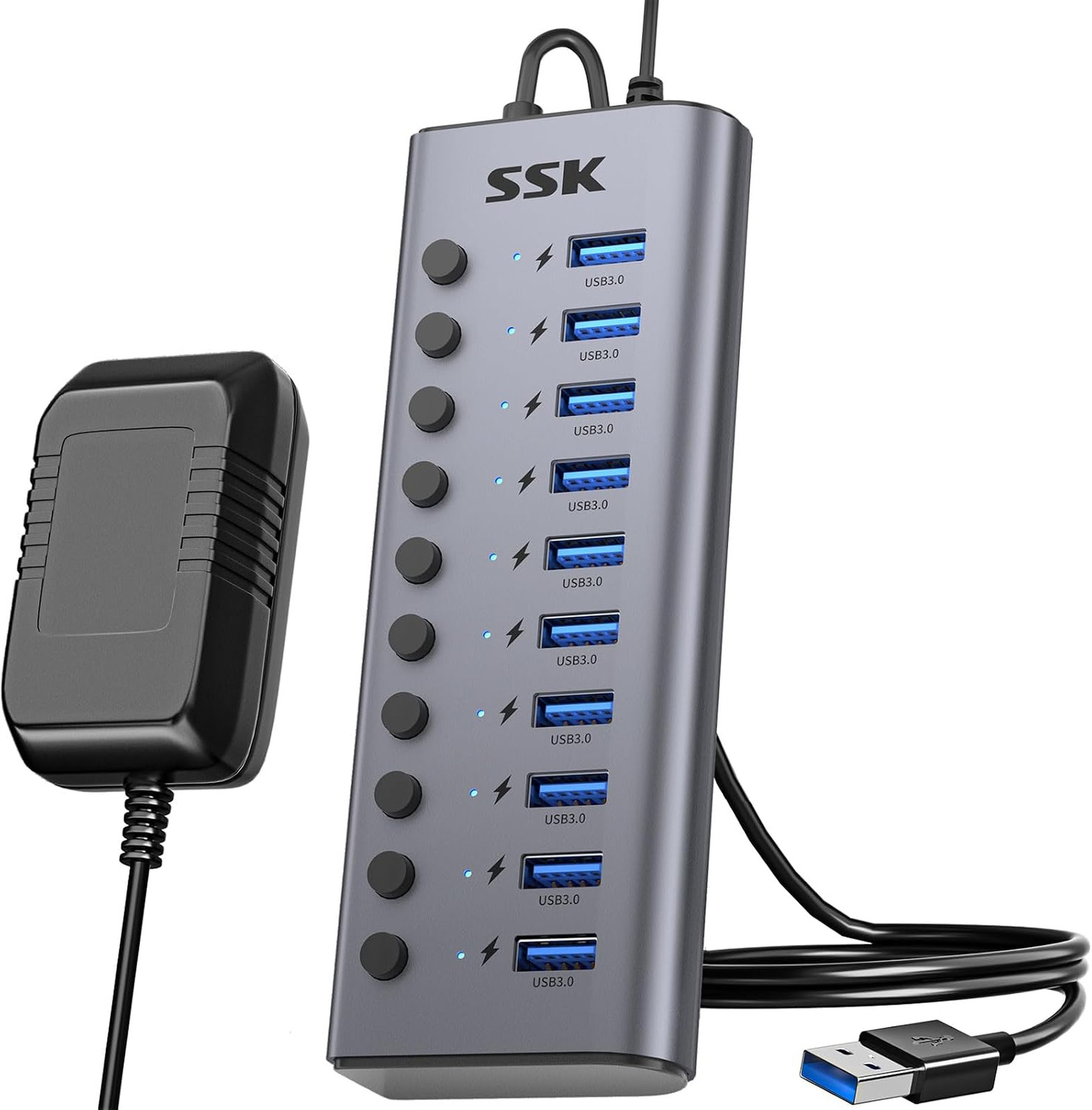 10 Port Powered Usb 3.0 Hub With Charger Fast Data Transfer And Safe 60w