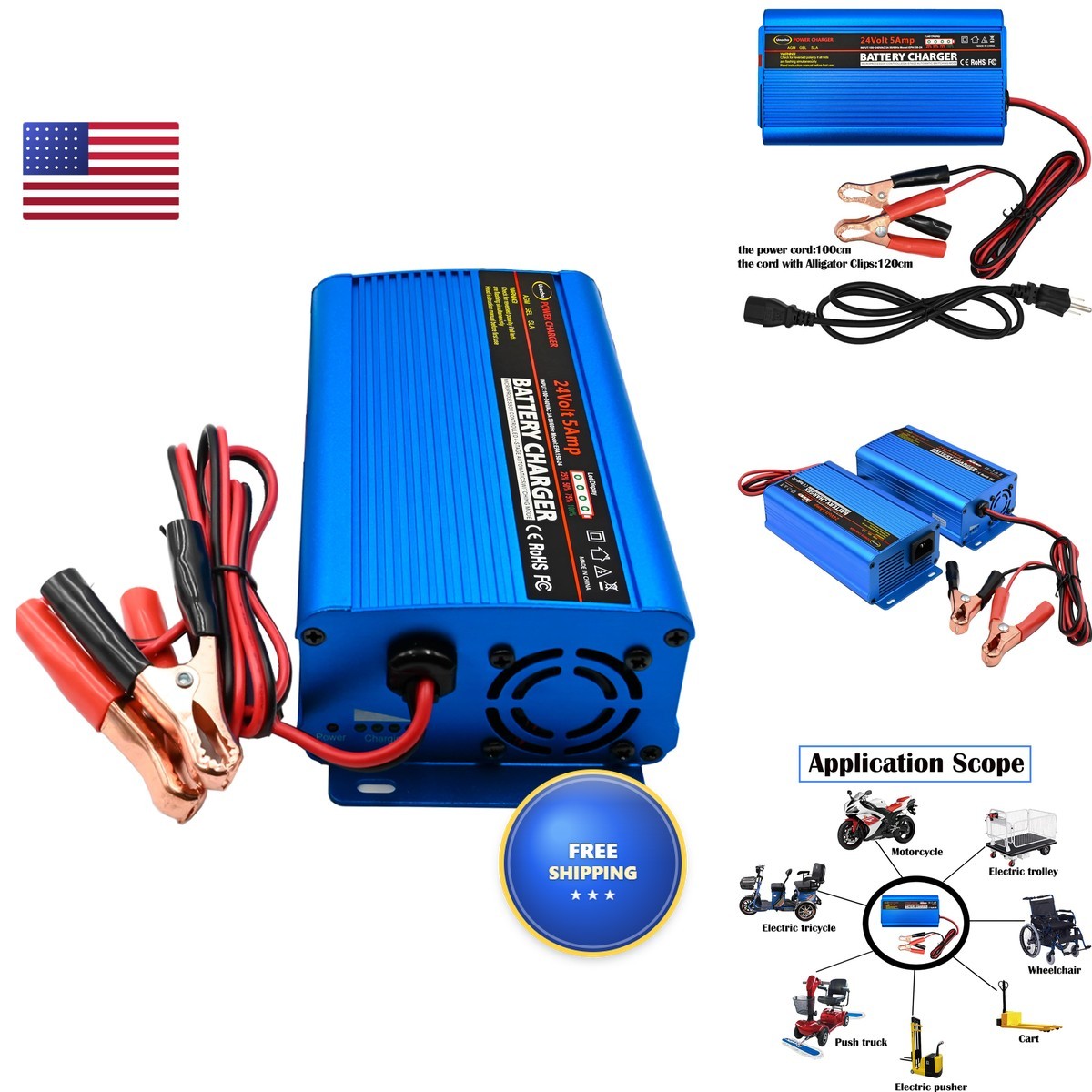 Unocho 24V 5A Battery Charger Maintainer 4-Stage Smart Lead-Acid Trickle