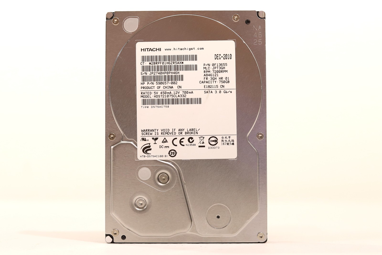 HP HDS721075CLA332 750GB 3.5" 3Gb/s 32MB 7.2K RPM HDD P/N: 590657-002 Tested