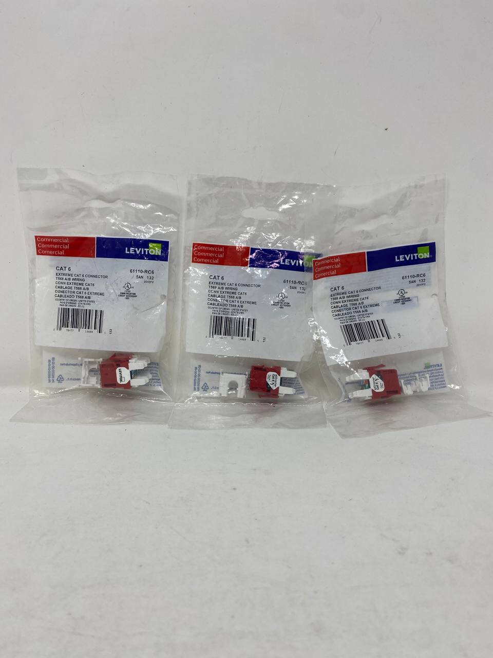 3 pack LEVITON RED 61110-RC6 Extreme Cat 6 Connector New