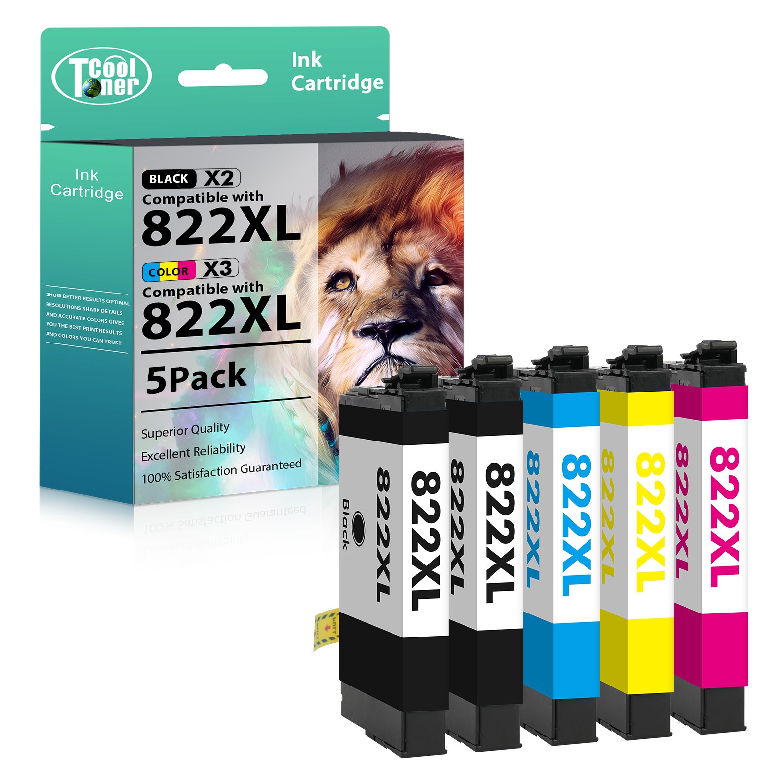 5Pack T822XL 822XL Ink Cartridge For Epson WorkForce Pro WF-3820 WF-4834 WF-4833