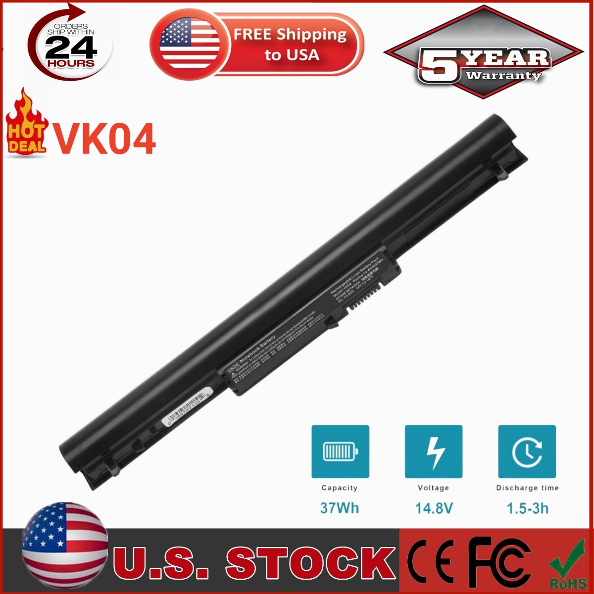 LOT 695192-001 HSTNN-YB4D VK04 Battery For HP Pavilion Sleekbook 14 15 2600mAh