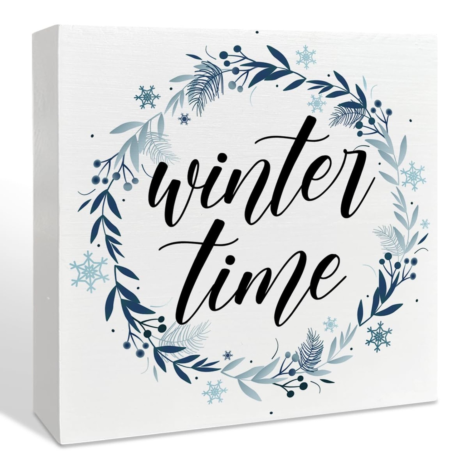 Winter Decor Wooden Box Sign, Christmas Snowflake Table Decor Holiday Xmas De...