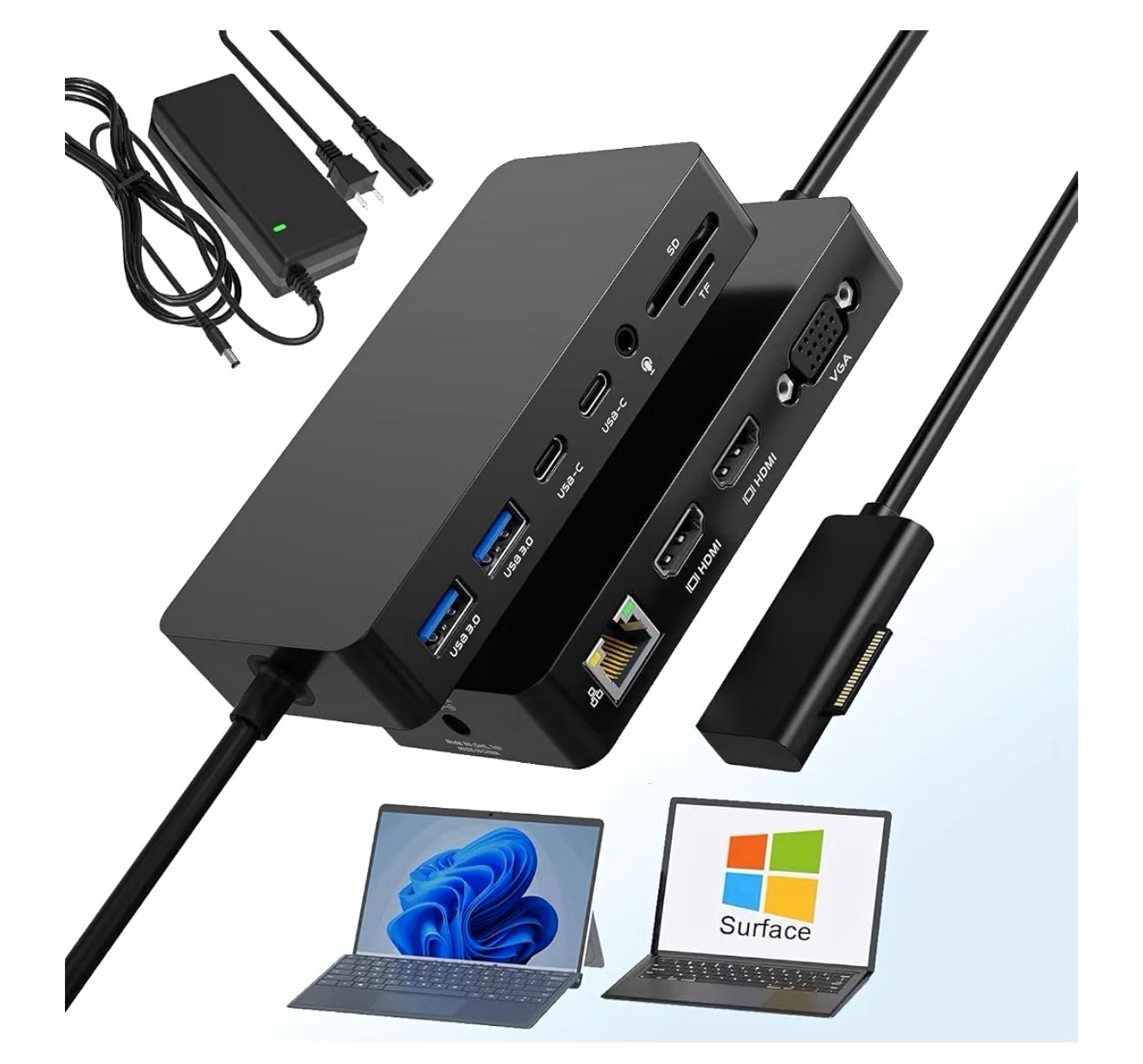 Expansion Dock Dual HDMI+VGA Dock Works with Microsoft Surface Devices 12 in 1 T