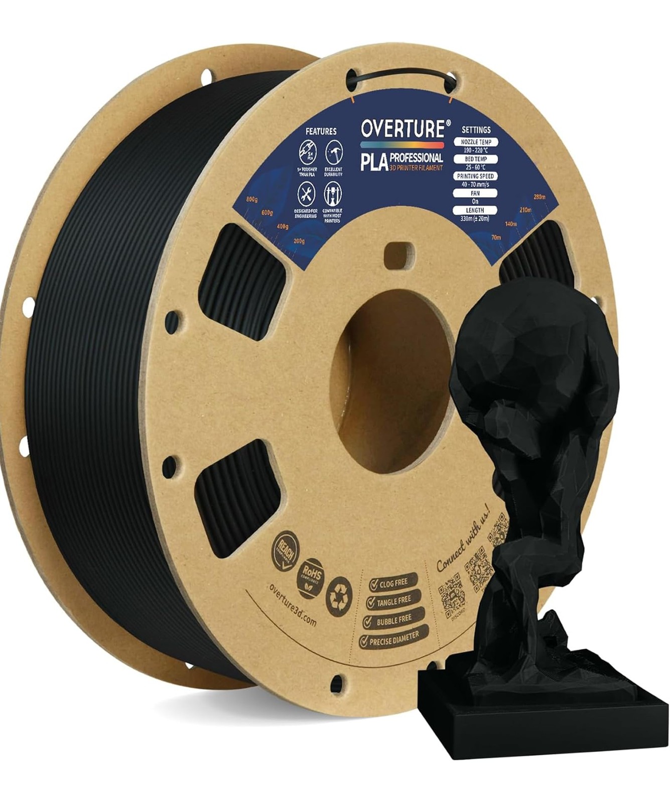 OVERTURE PLA Plus PLA+ 3D Printer Filament 1.75mm, 1kg Black