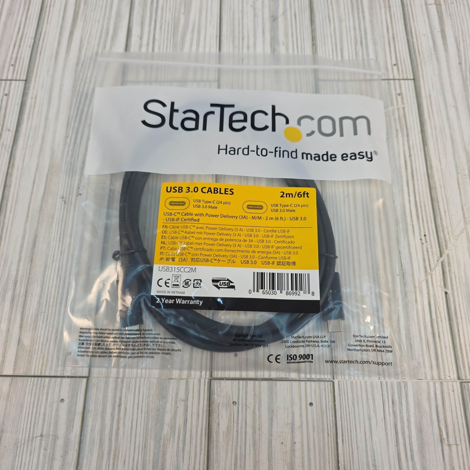 New StarTech USB315CC2M Black USB-C Cable with Power Delivery USB 3.0