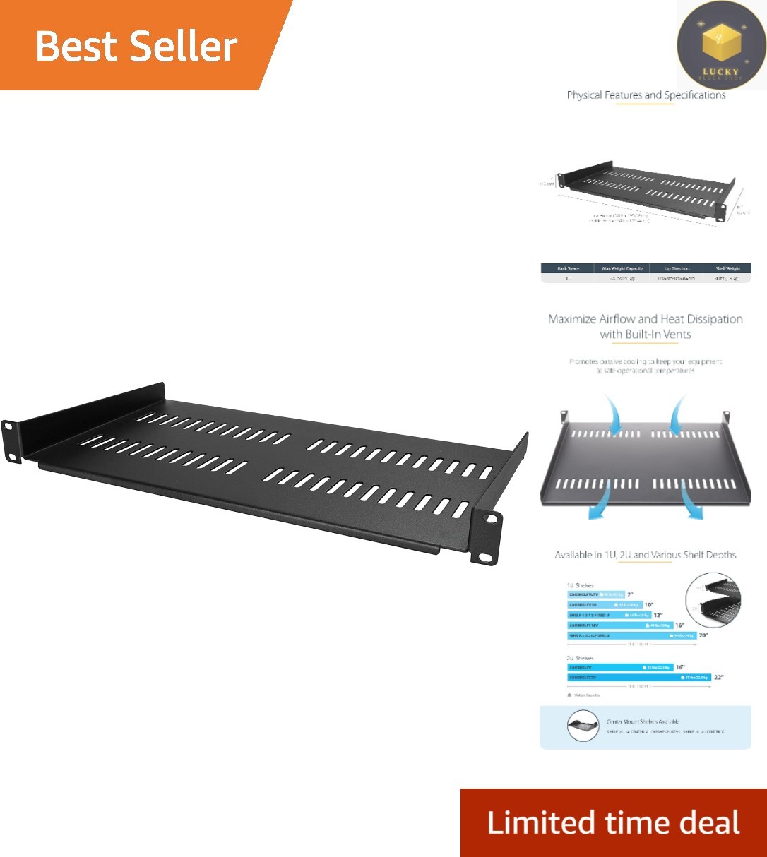 Universal 19in Vented Rack Mount Shelf - 10in Deep, Durable Steel Design