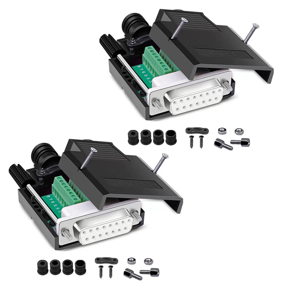 Solderless DB15 Female RS232 DSUB Serial Adapters 2 PCS 15 Pin Port Terminal