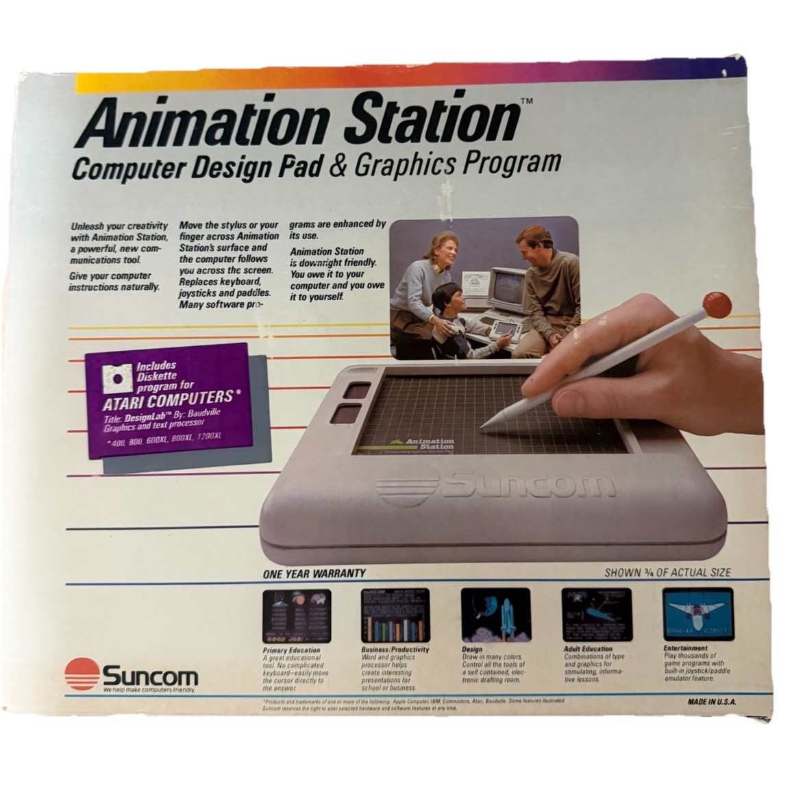 COMPLETE IN BOX SUNCOM ANIMATION STATION 8 Bit Computer Design and Graphics Prog