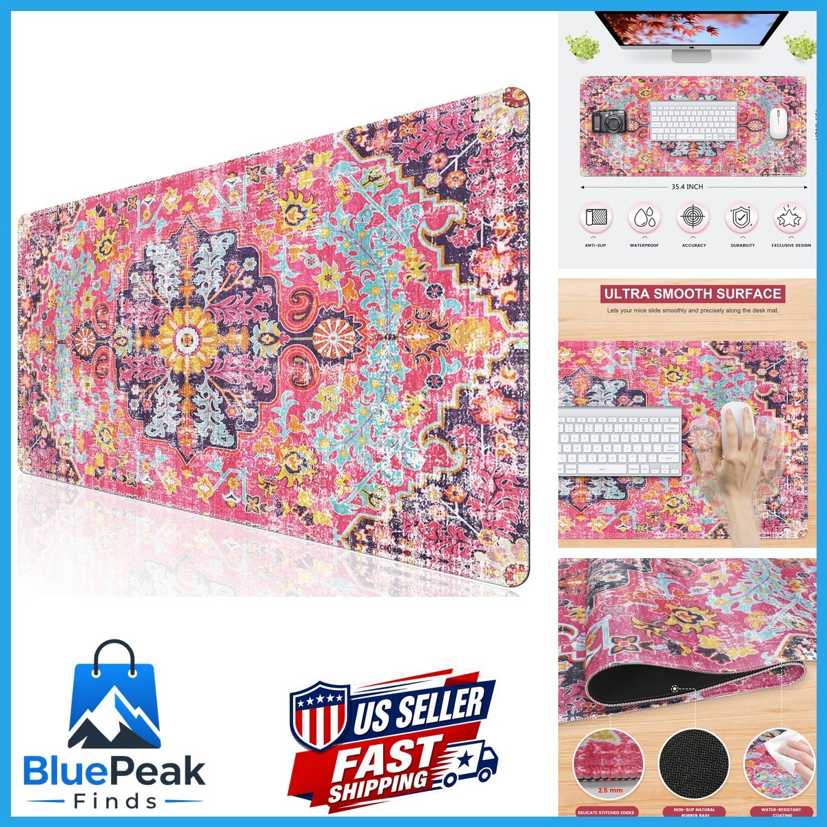 iLeadon Large Boho Desk Mouse Pad Mat Computer Desk Cover Keyboard Mat 1
