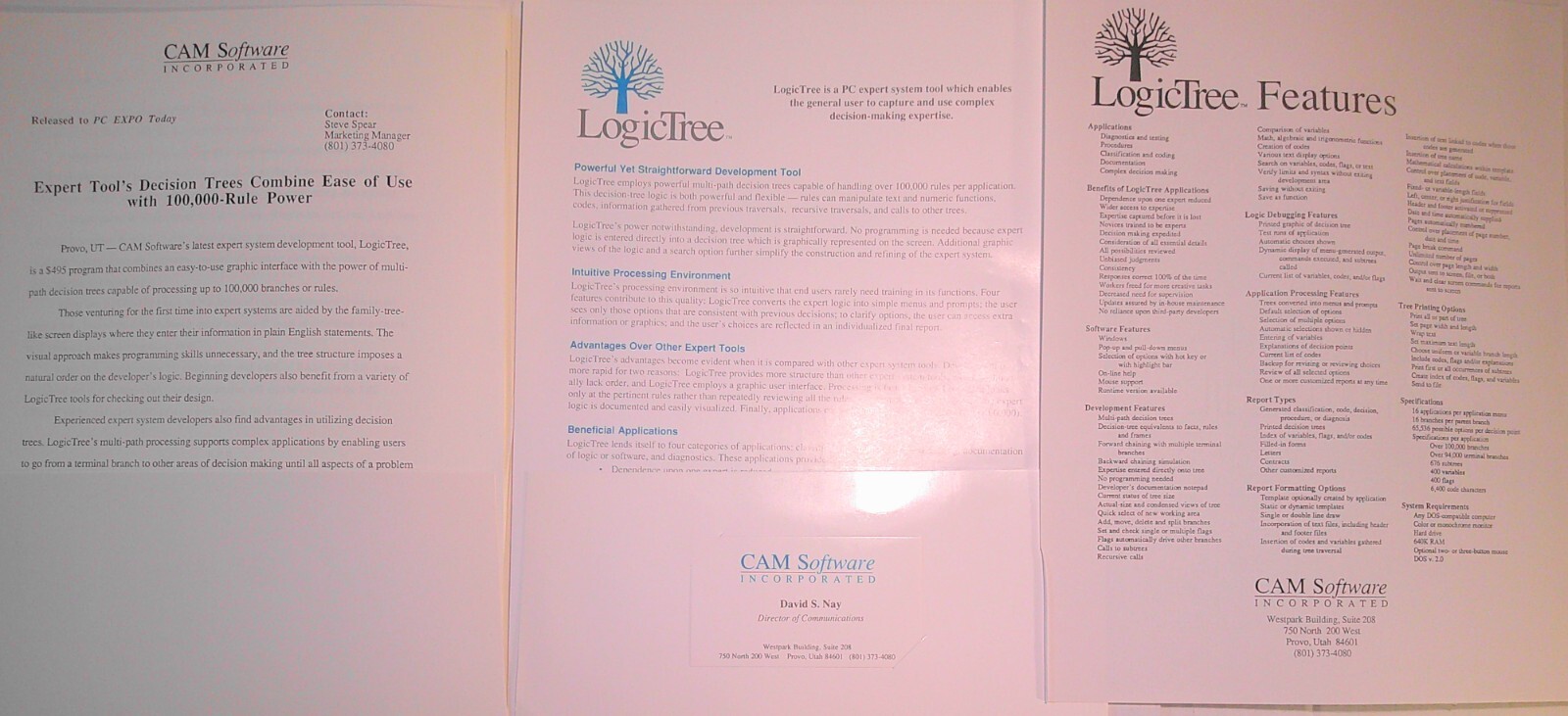 [Artificial Intelligence] 1989 LogicTree by CAM Software  Press Kit