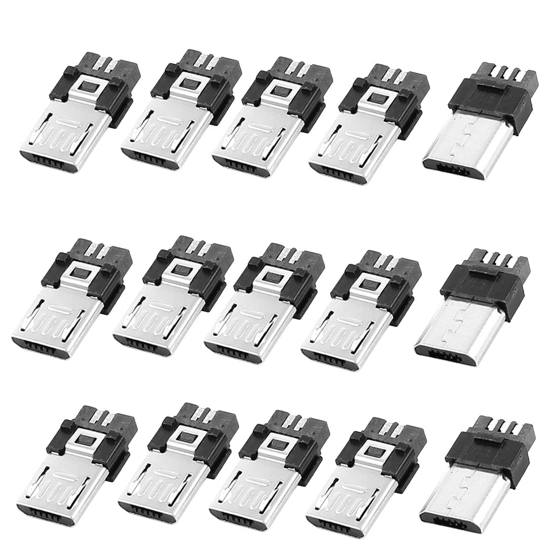 15 Pieces Micro USB B Type 5 Pin Male Solder Jack Connector