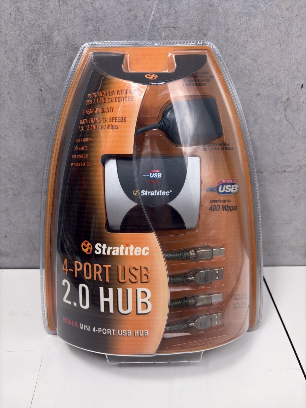 Stratitec 4-Port USB 2.0 Hub with Bonus Mini Hub – New Sealed – Vintage 2002