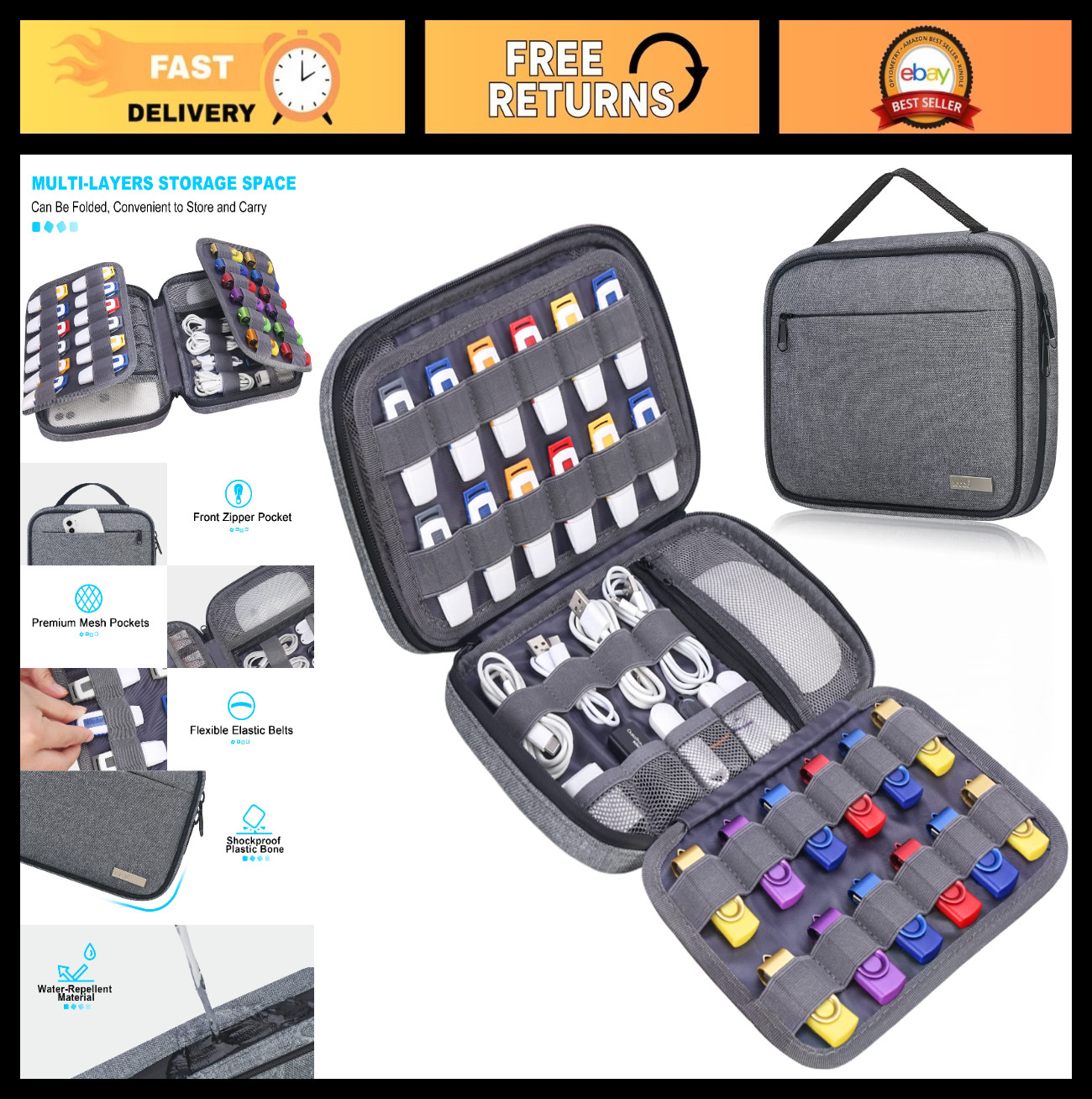 Portable USB Flash Drive Case Organizer - Storage Bag for Thumb Drives, SD Cards