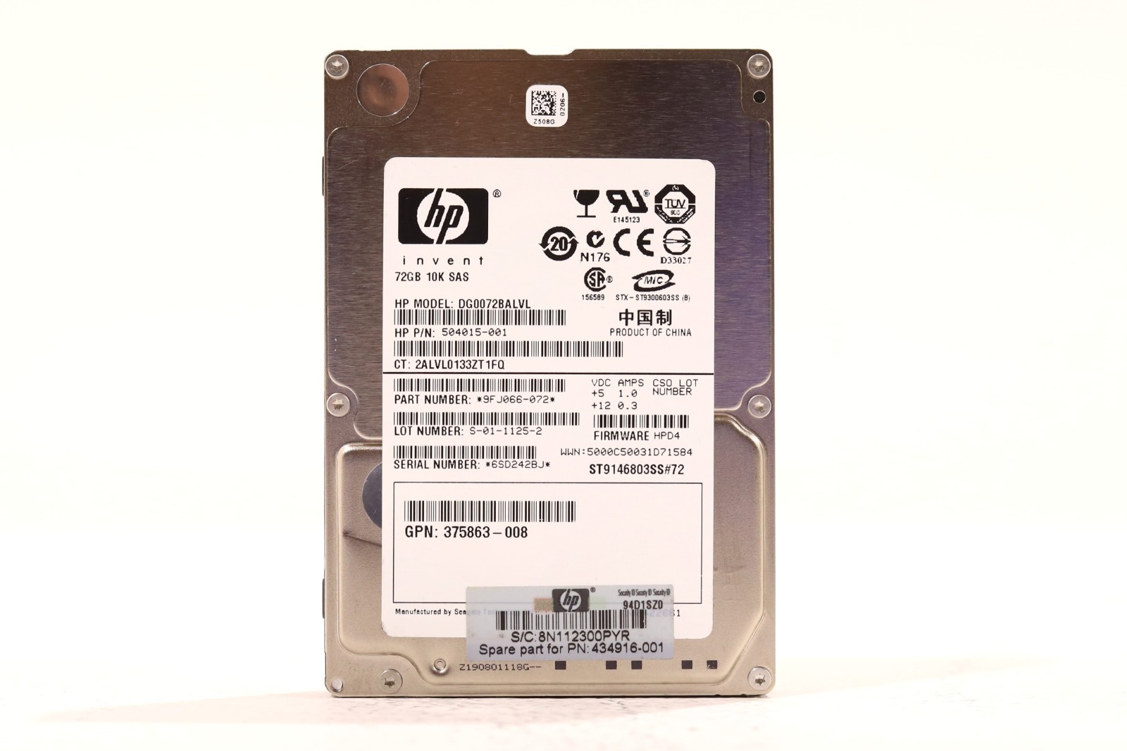 HP DG0072BALVL 72GB 2.5" 3Gb/s 10K RPM SAS Hard Drive P/N: 375863-008 Tested