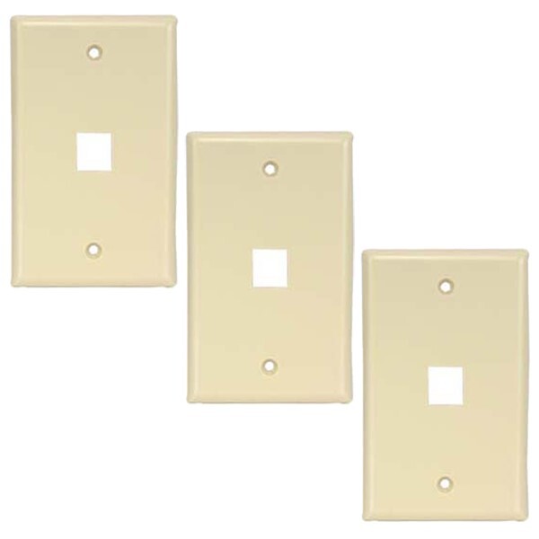3 Pcs 1 Port Hole Wall Plate Keystone Jack Network Faceplate Smooth 1-Gang Ivory