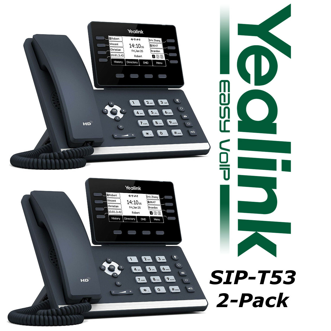 2 Yealink SIP-T53 Dual Port Gigabit Ethernet Prime Business Phone HD Voice Entry