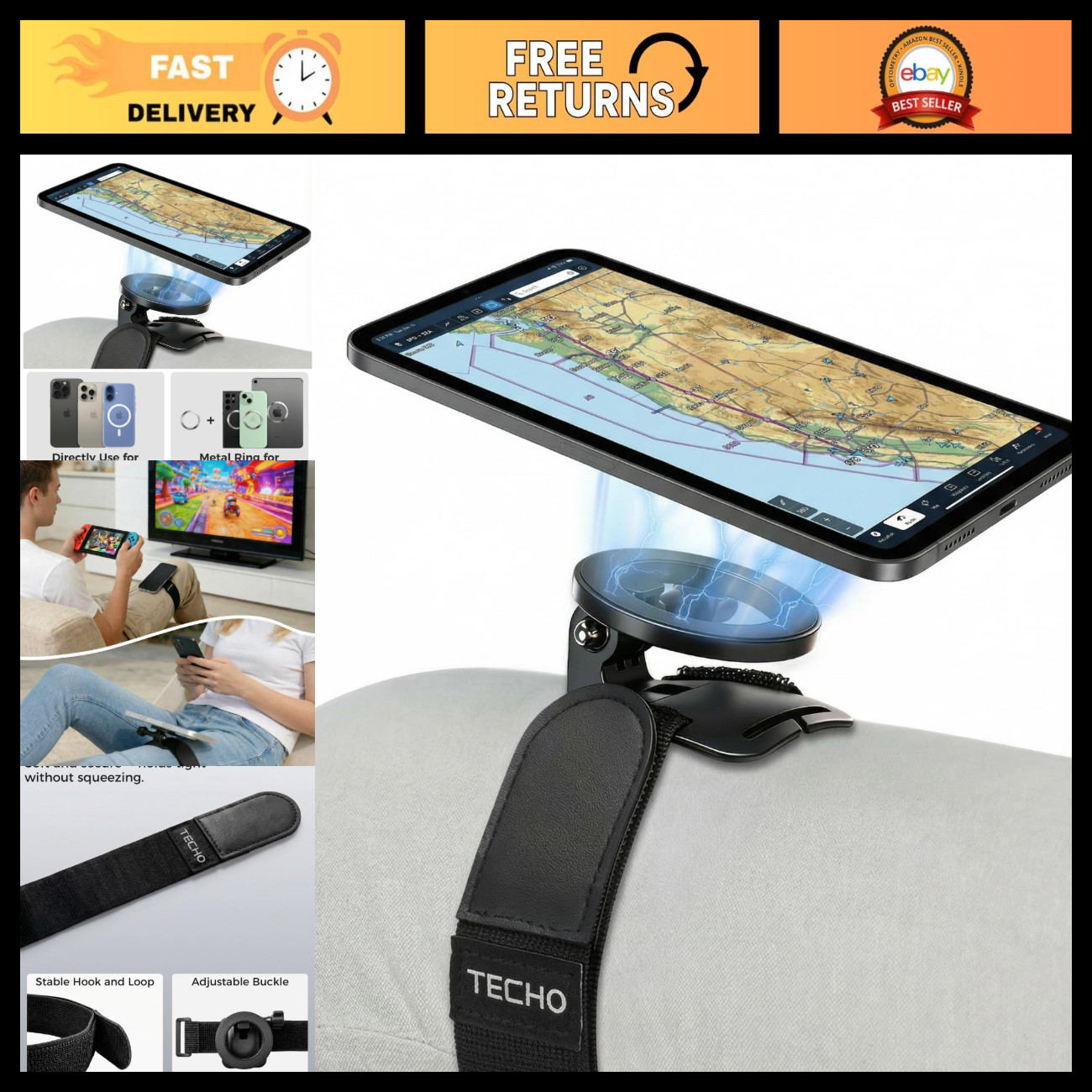 Universal Magnetic Pilot Kneeboard for iPad & Tablets - Secure Grip, Hands-Free