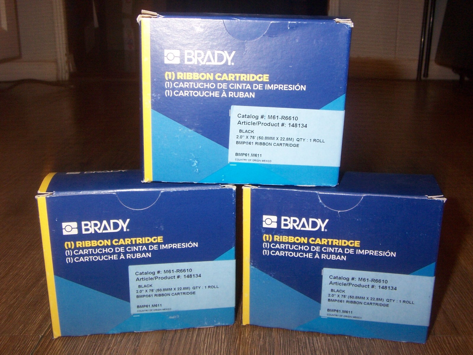 NEW 3x Brady M61-R6610 Label Printer Ribbon Cartridge BLACK Roll 2" x 75' BMP 61