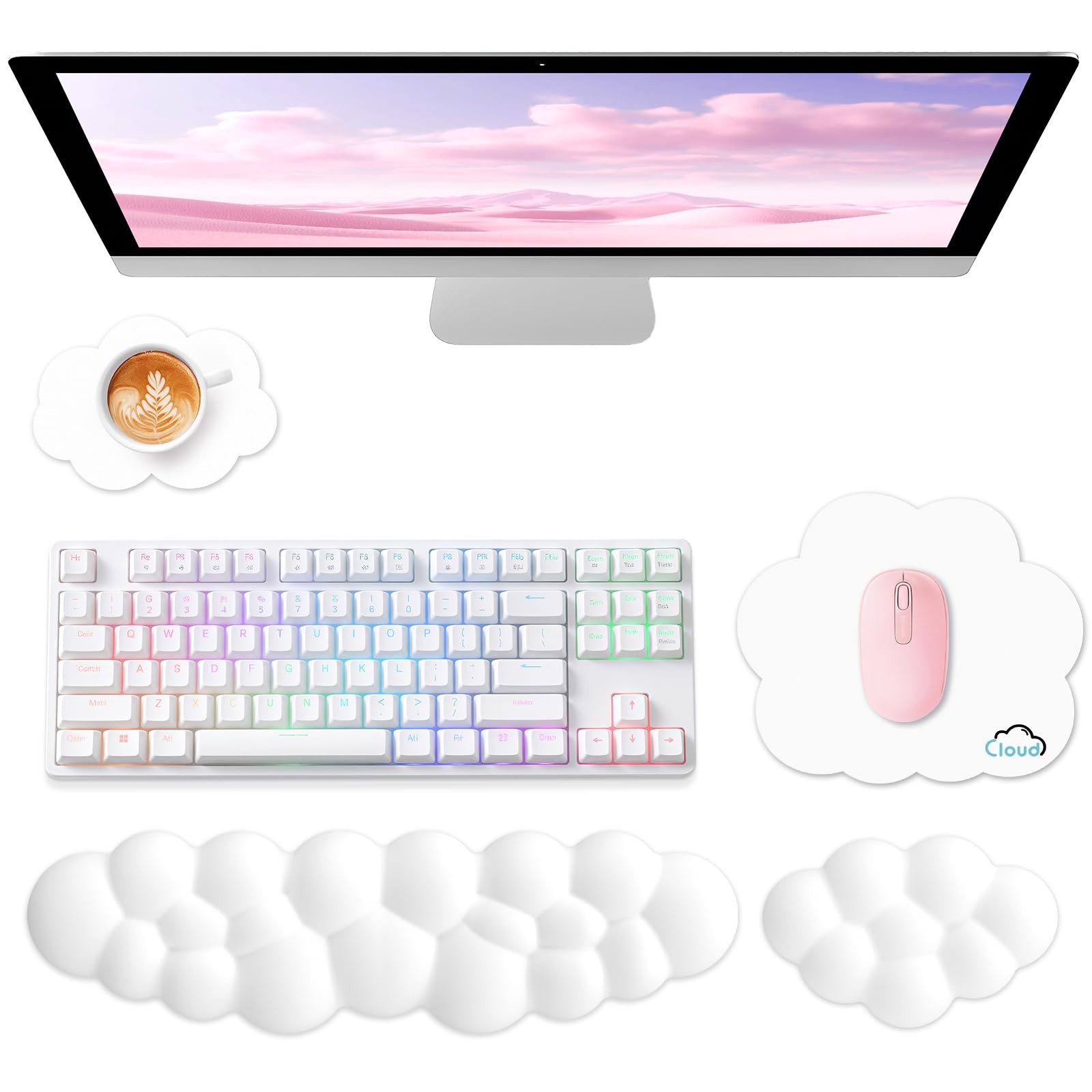 Sushret Cloud Wrist Rest for Computer Keyboard, Tenkeyless, 01 White Set 