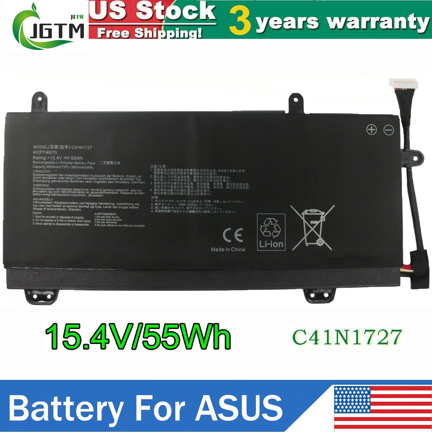 C41N1727 Battery for Asus Zephyrus GU501G GM501 GM501G GM501GM GM501GS ROG GU501