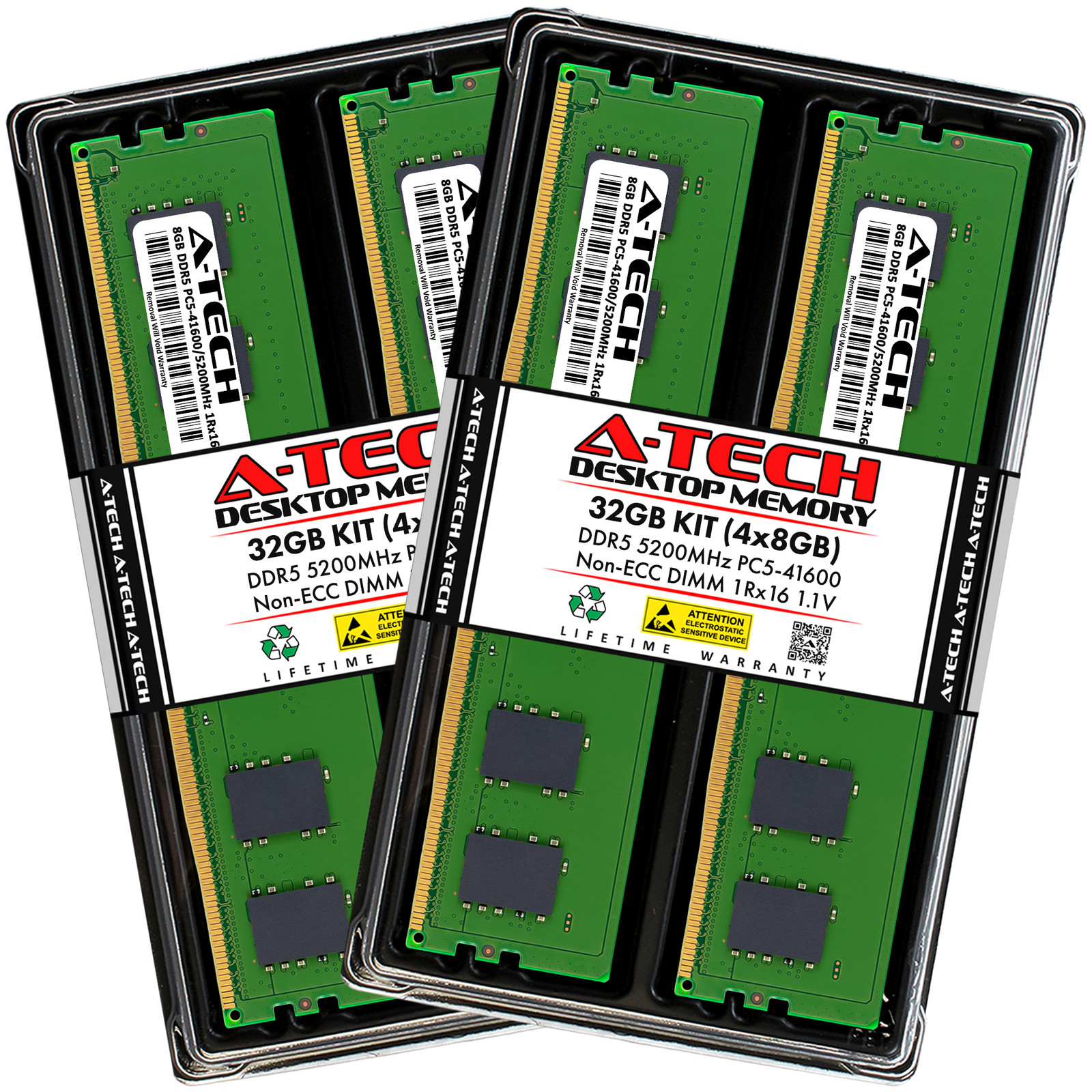 A-Tech 32GB 4x 8GB PC5-41600 DDR5 5200 MHz Non-ECC DIMM Desktop Memory RAM x4