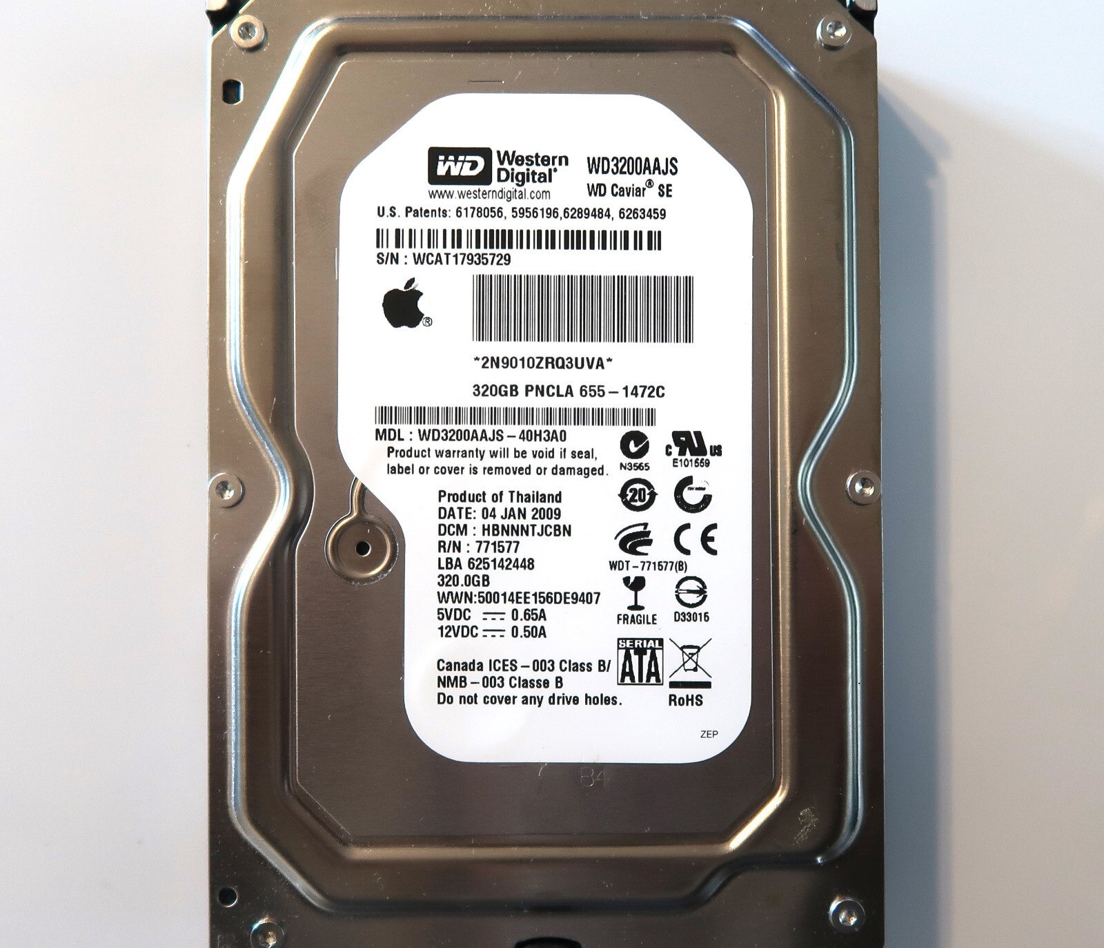 WD WD3200AAJS-40H3A0 HBNNNTJCBN (WCAT) Thailand 3.5" 320gb Sata HDD 04JAN2009