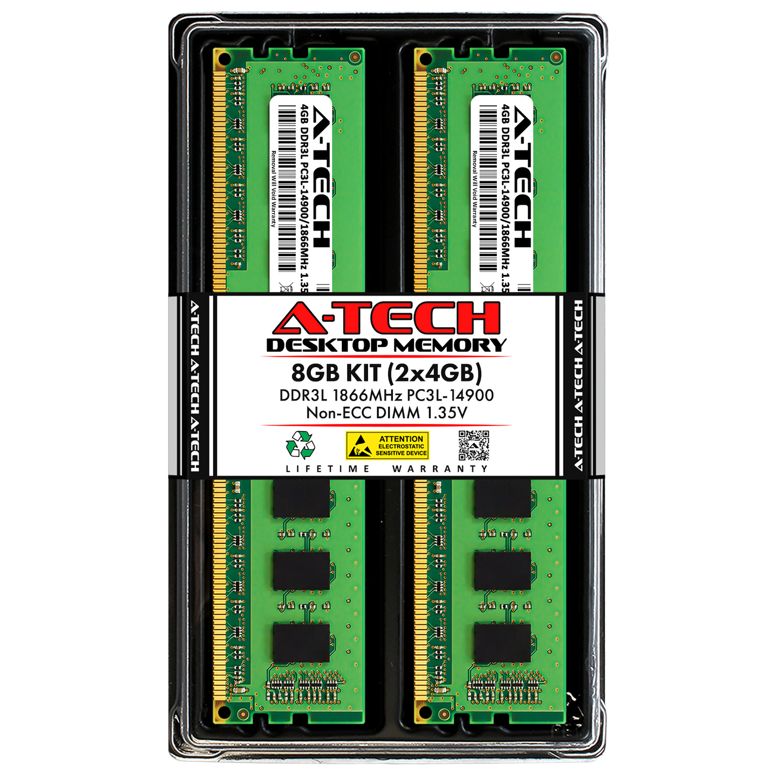 A-Tech 8GB 2x 4GB PC3-14900 DDR3 DIMM 1866 MHz 1.35V Non-ECC Desktop Memory RAM